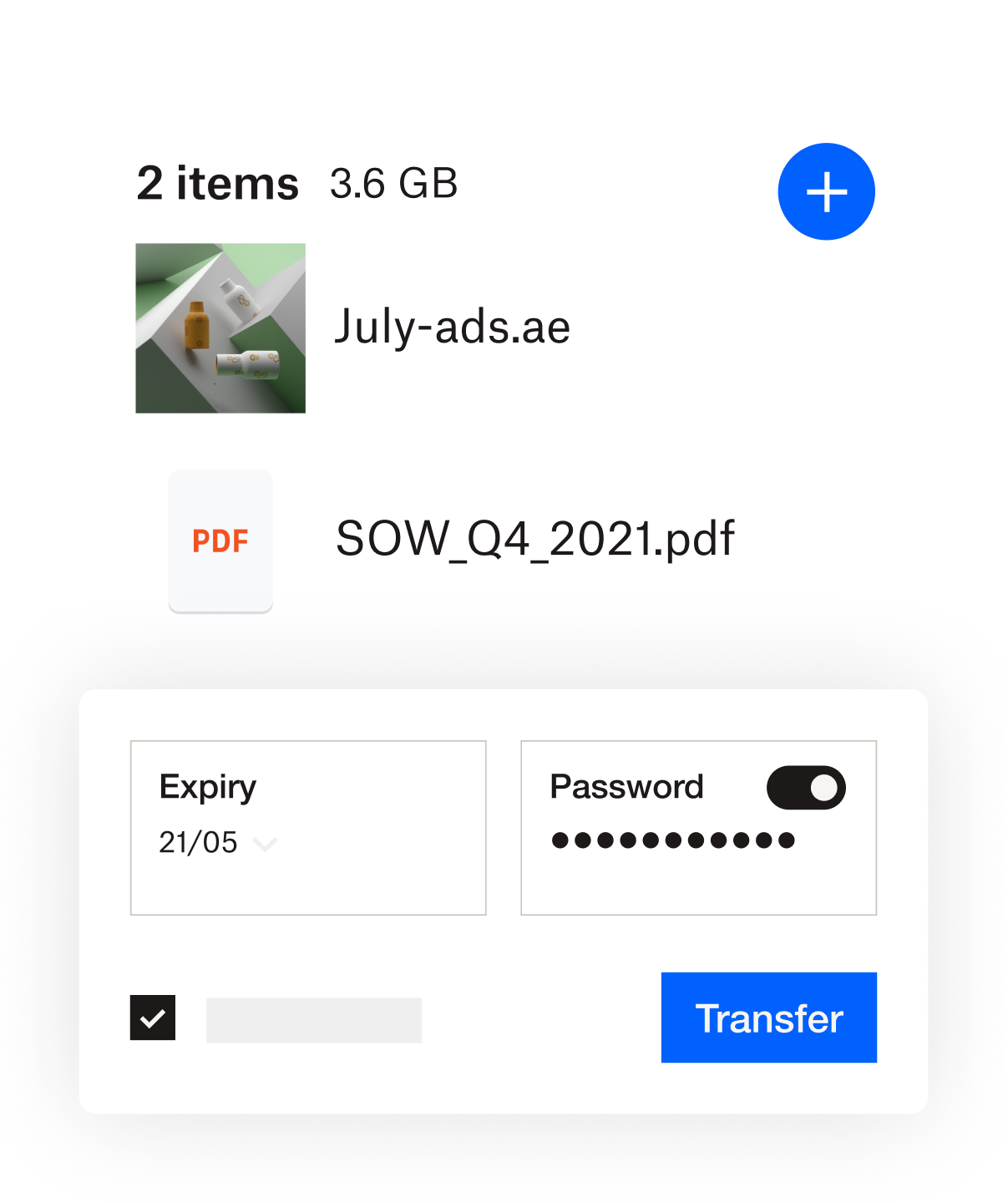 The Dropbox interface where an expiry date and password can be added to a file