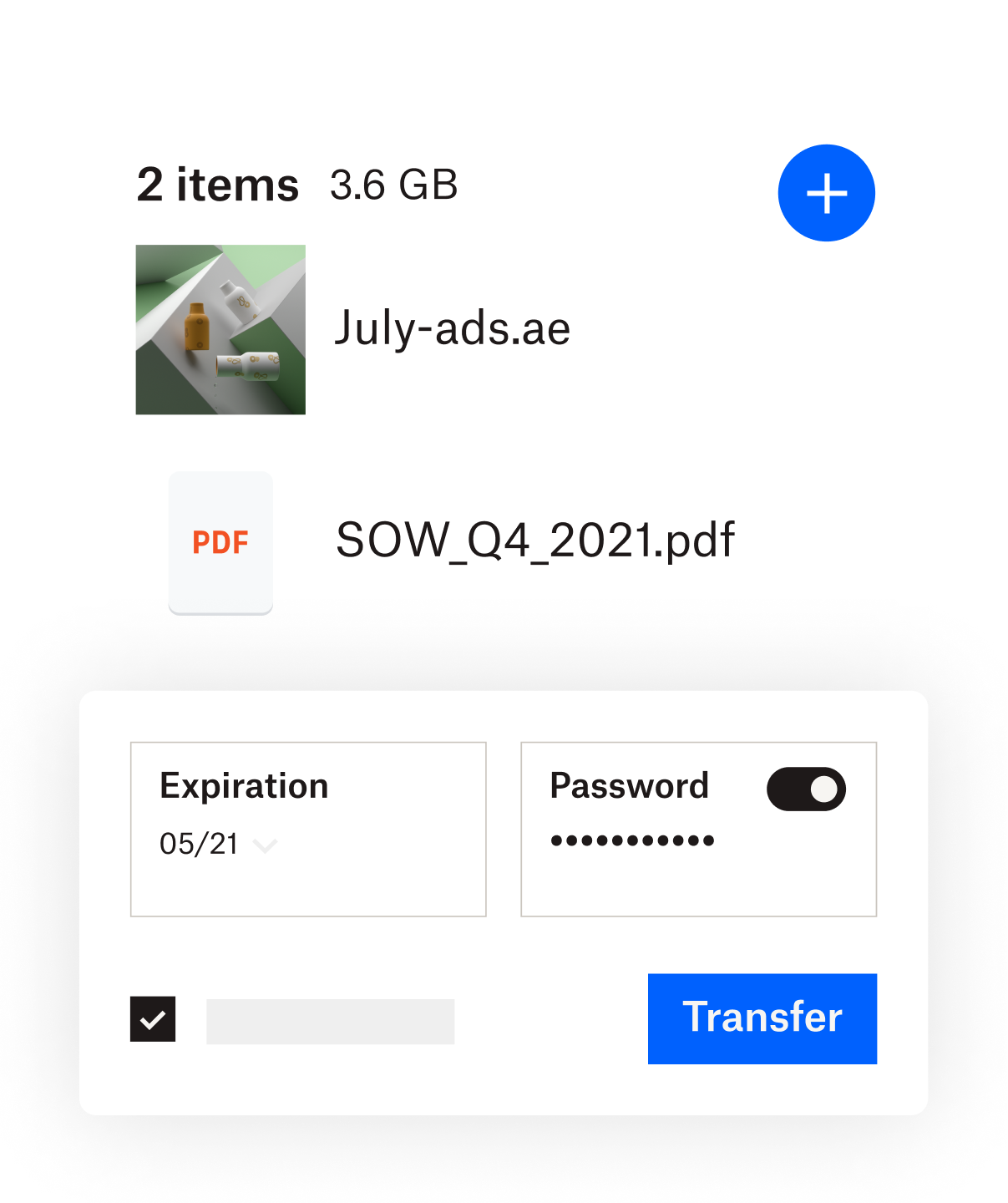 The Dropbox interface where an expiration date and password can be added to a file