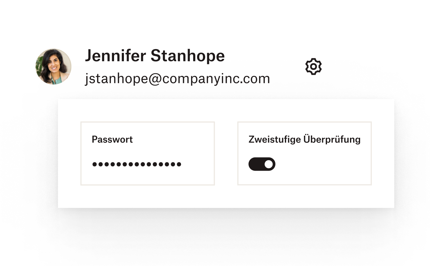 Ein Passwort und eine zweistufige Überprüfungseinstellung, die zu einem Benutzerkonto hinzugefügt werden