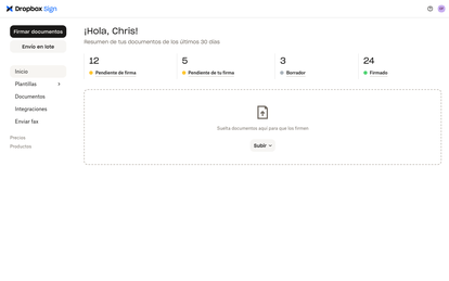 Cuenta de usuario de Dropbox Sign mostrando resumen de documentos