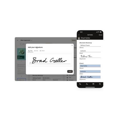 Signing a document while on mobile device.