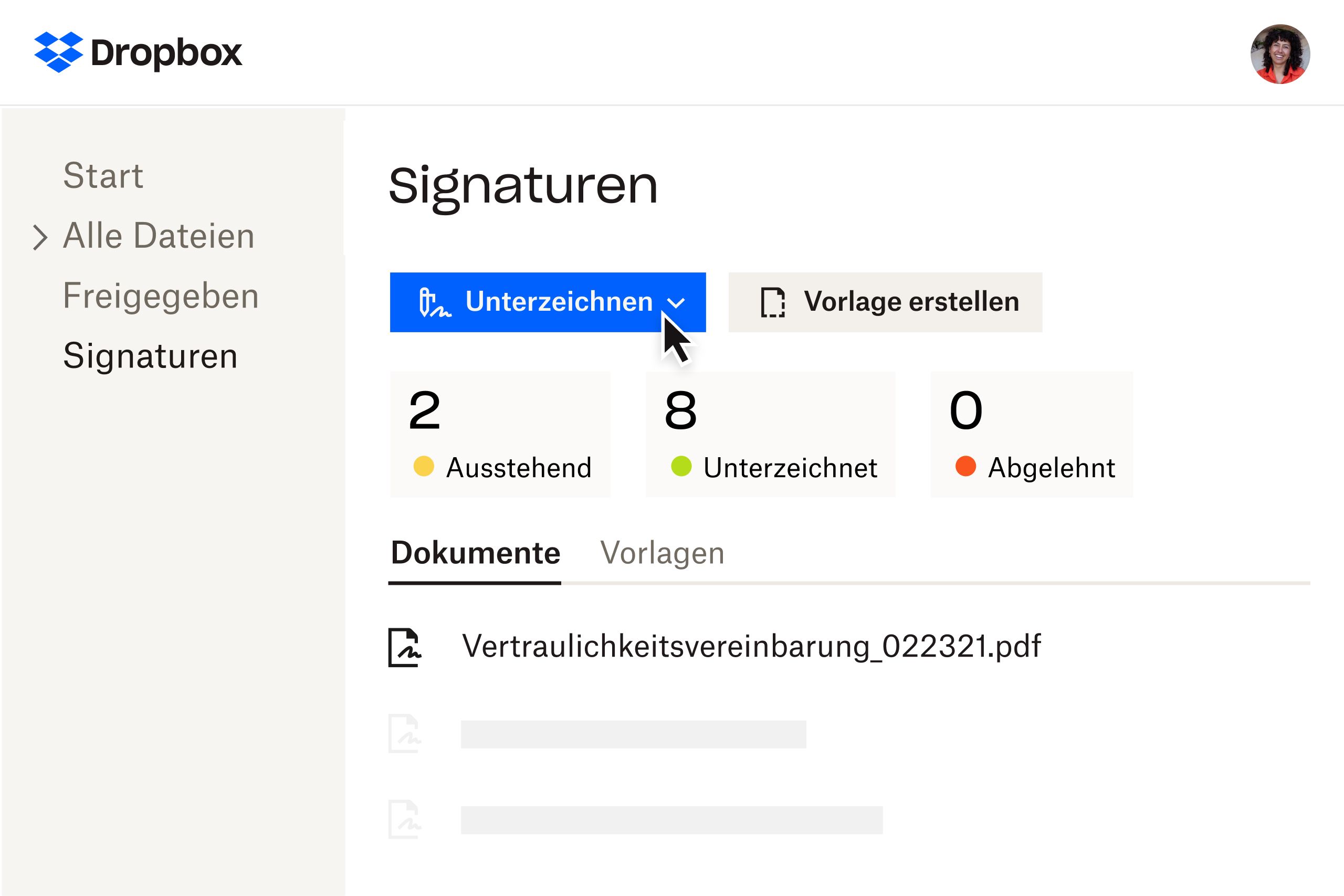 Dropbox Sign-Signaturseite
