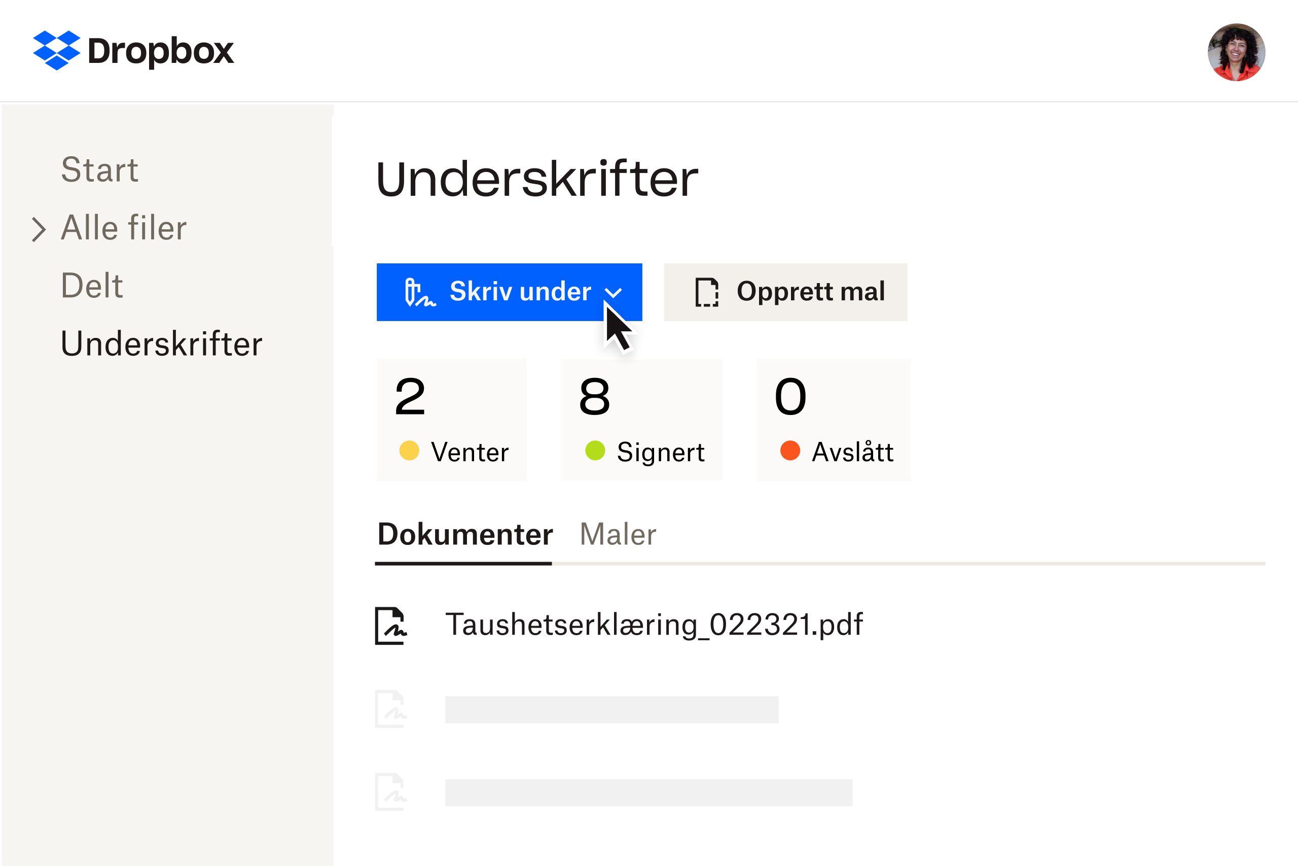 Underskriftsside Dropbox Sign