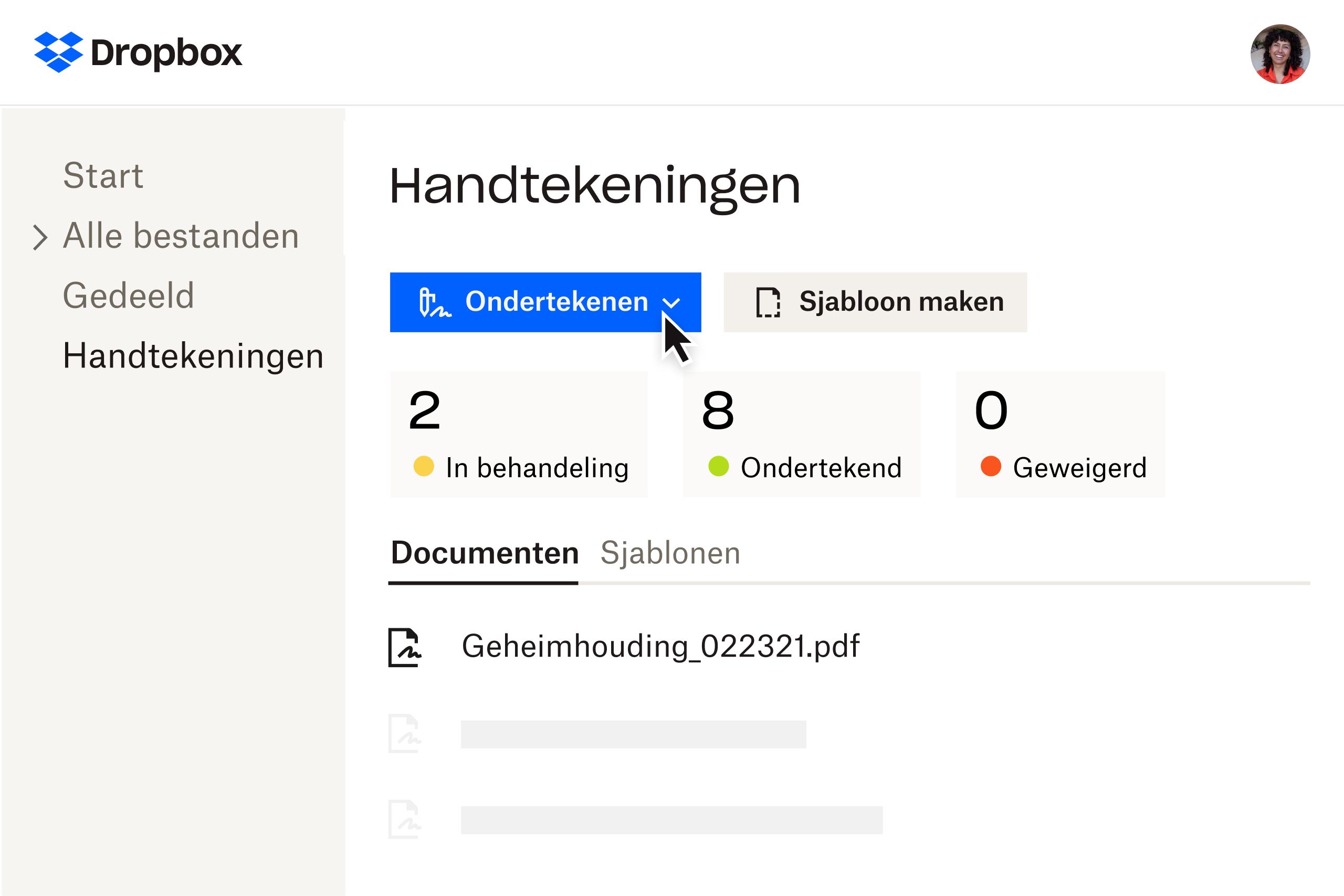 Handtekeningenpagina van Dropbox Sign