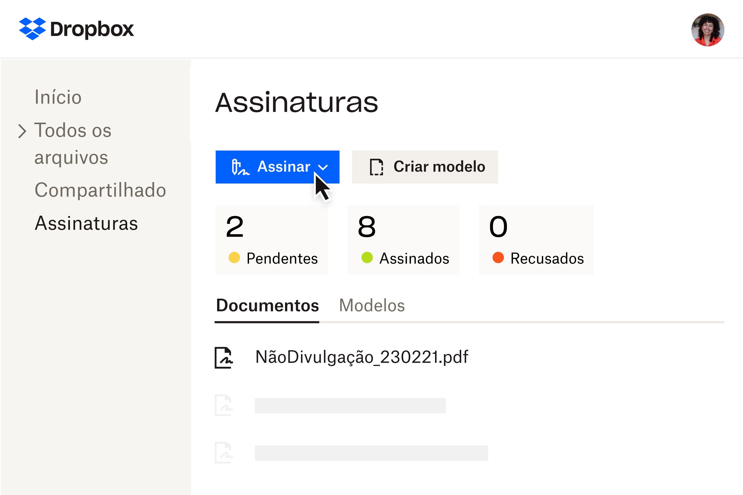 Página de assinatura do Dropbox Sign