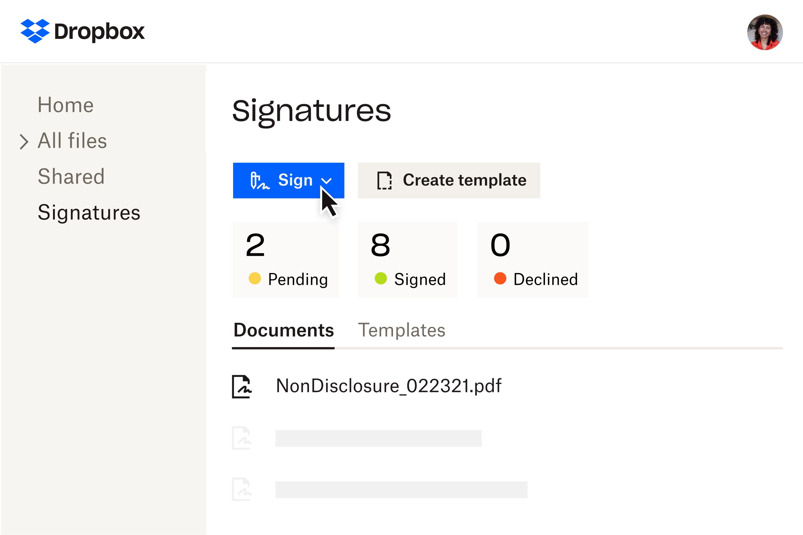 Dropbox Sign signature page