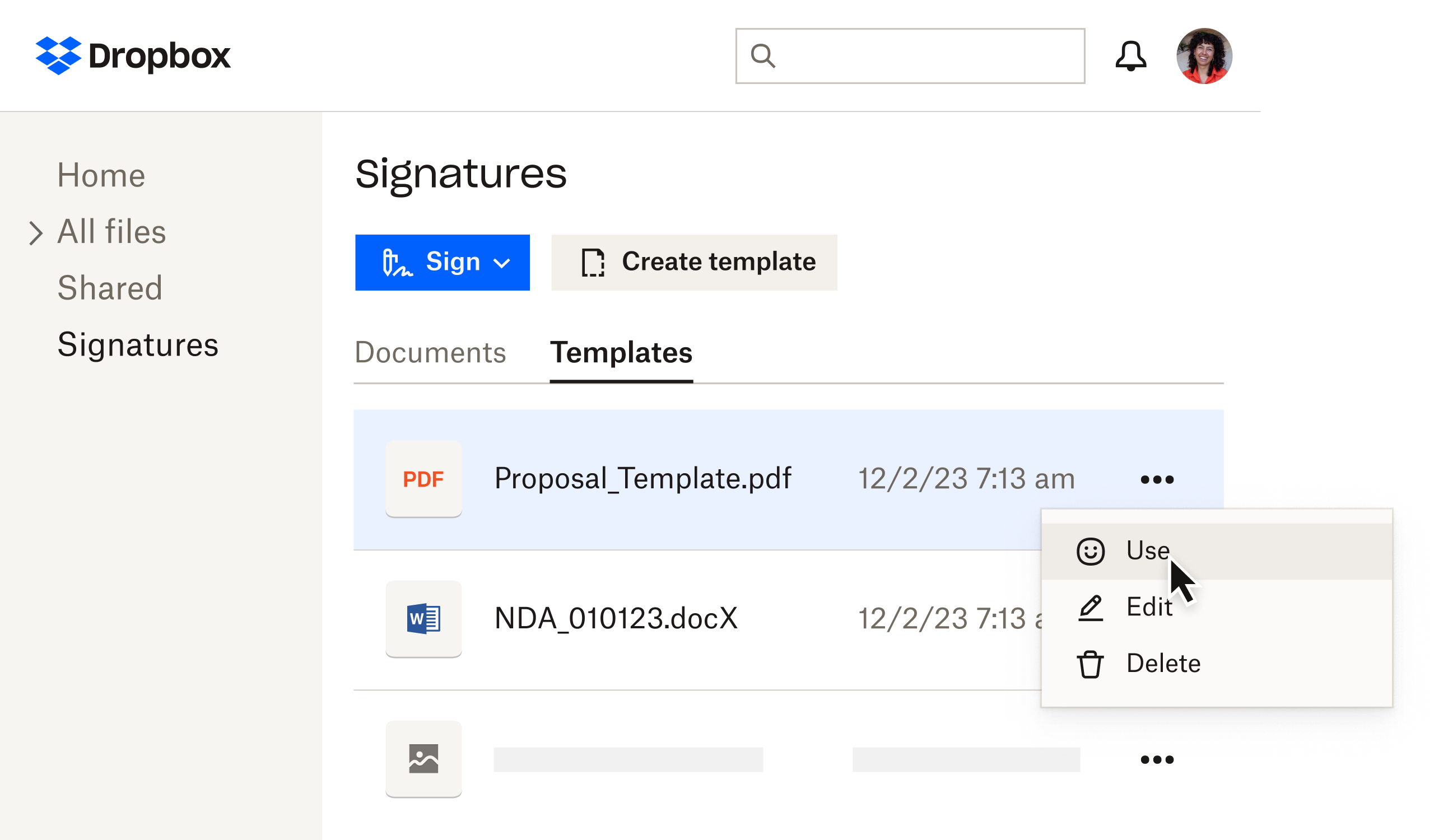 Templates in Dropbox Sign on signature page
