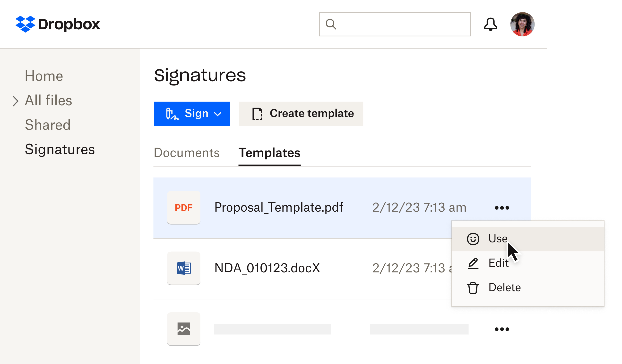 Templates in Dropbox Sign on signature page