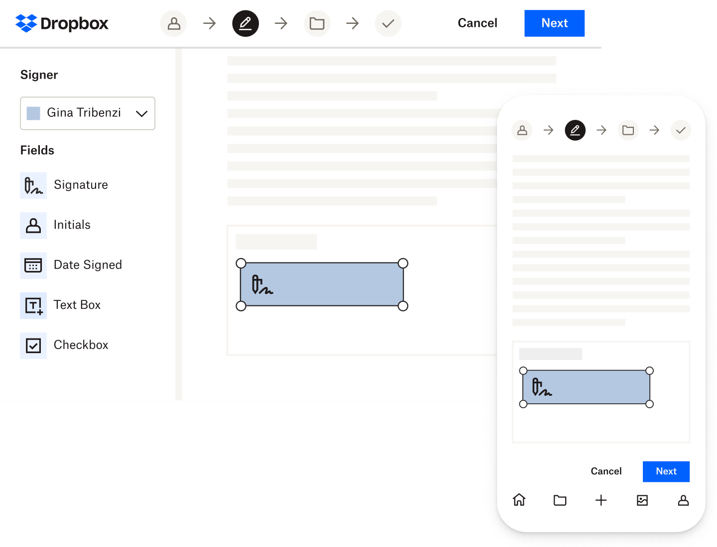 A signed digital document as seen on a desktop and on a mobile device