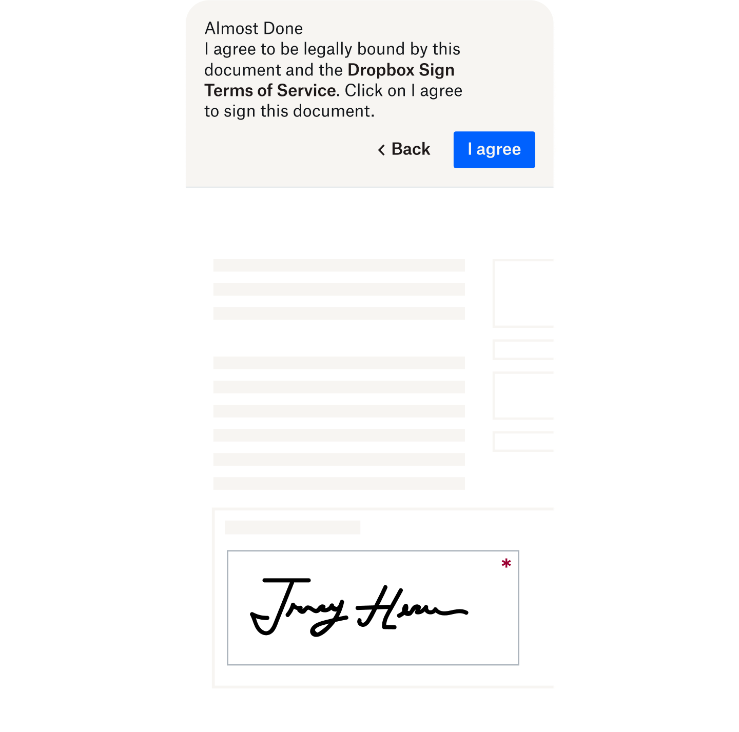  A consent notification telling the user than the eSignature document is legally binding
