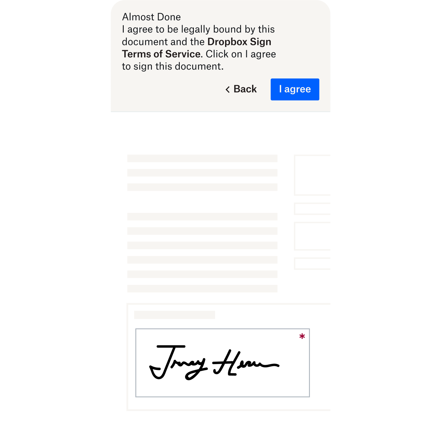 A consent notification telling the user than the eSignature document is legally binding