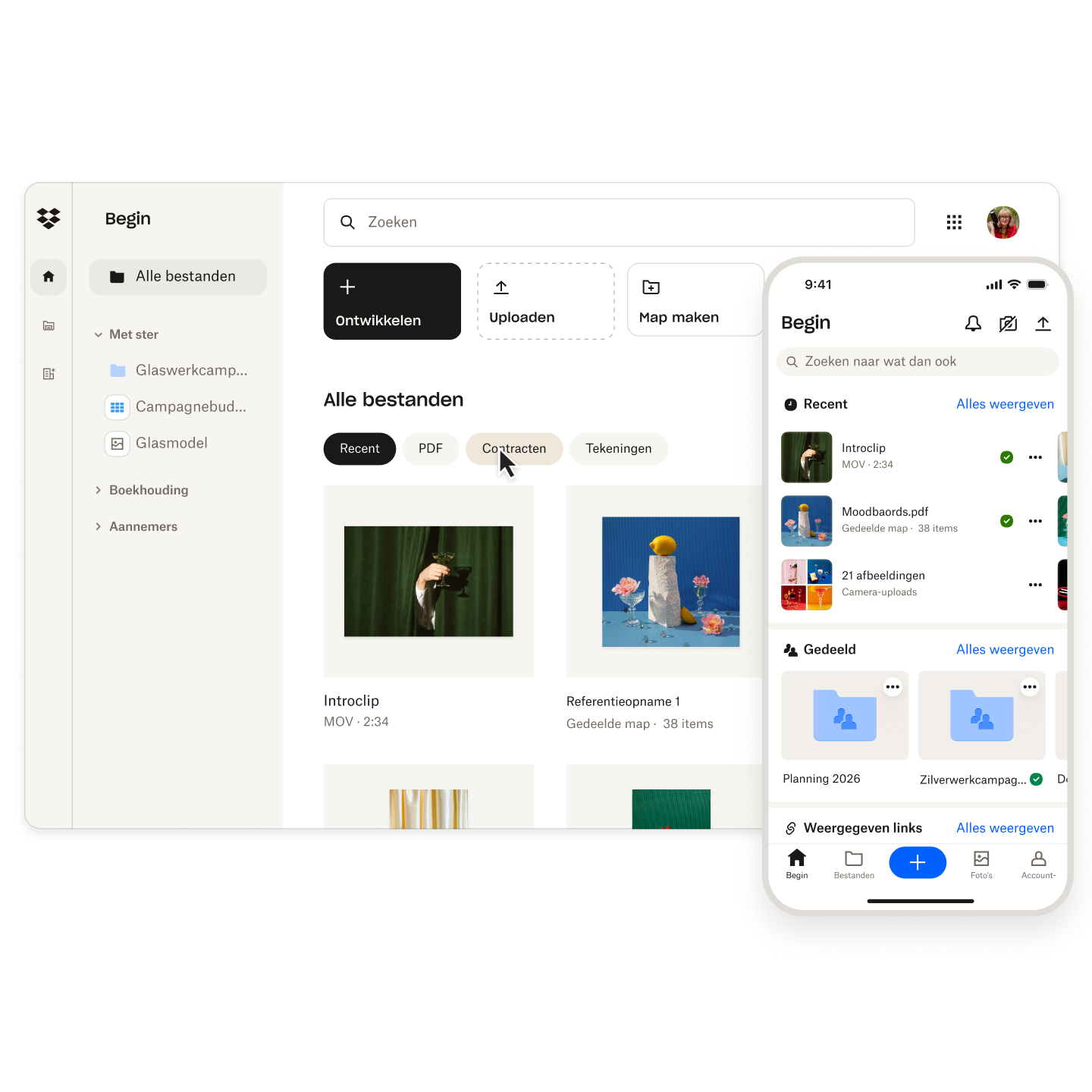 Dropbox voor desktop en mobiel scherm voor het synchroniseren en delen van bestanden