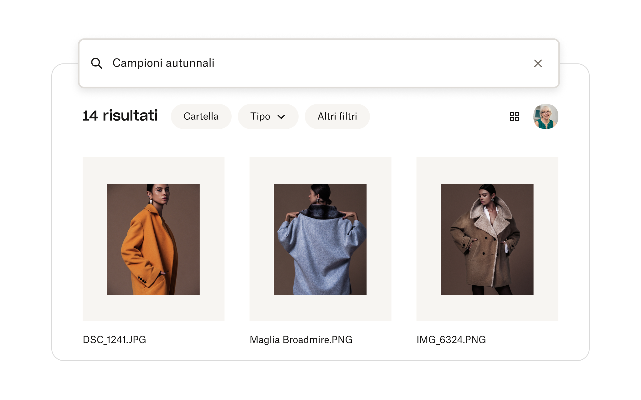 Schermata di ricerca in Dropbox