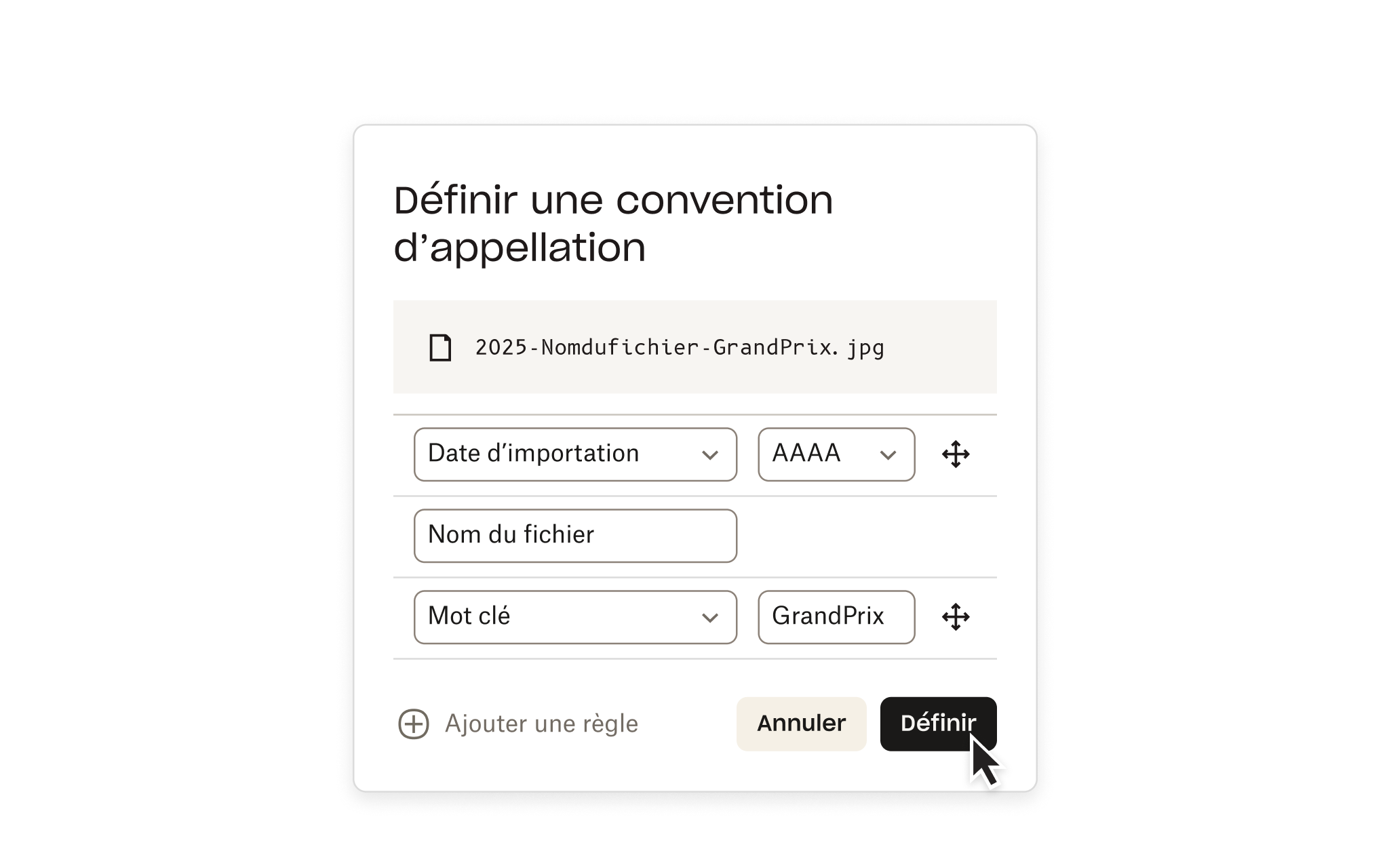 Écran Organiser dans Dropbox