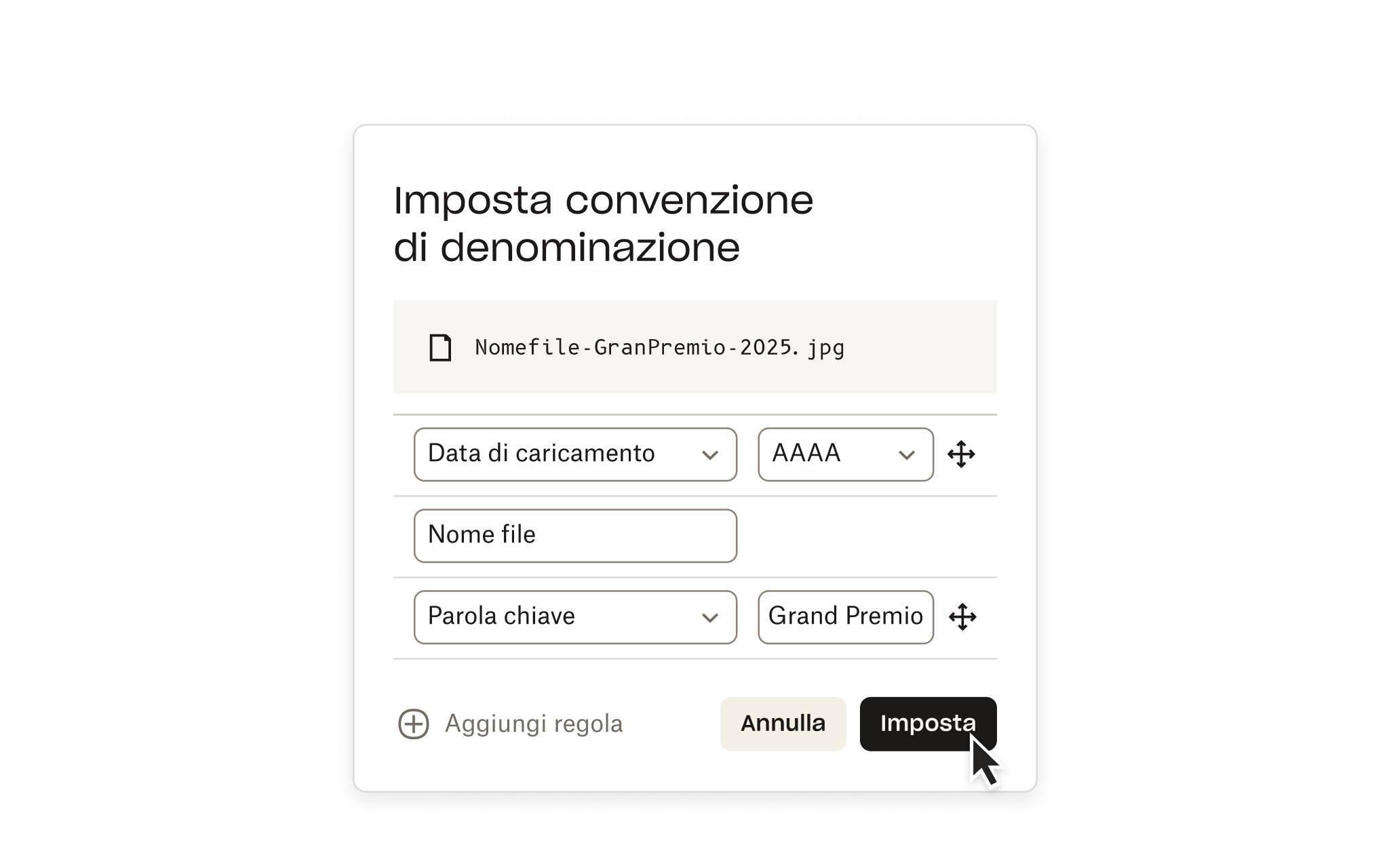 Schermata di organizzazione in Dropbox