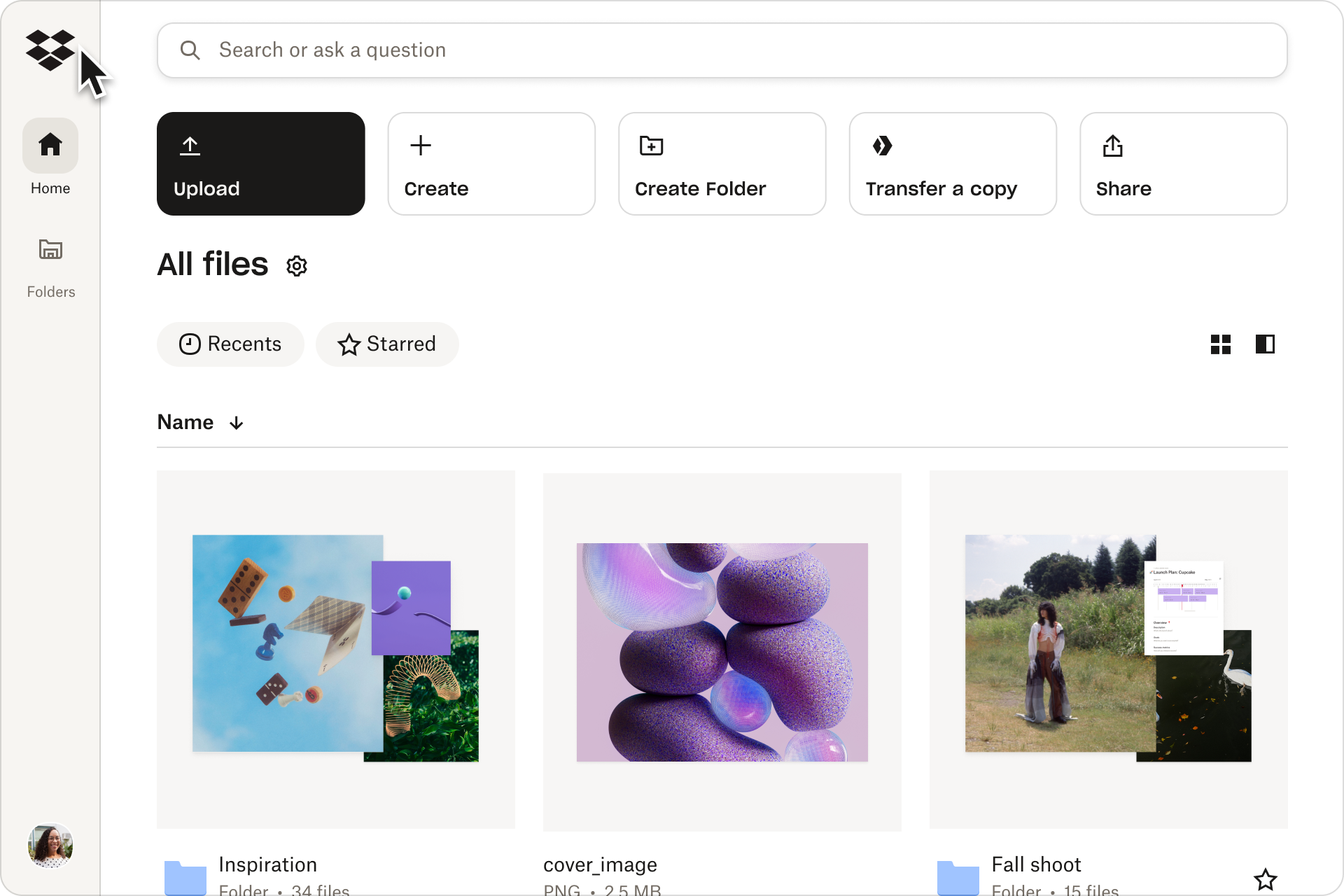 Dropbox user interface