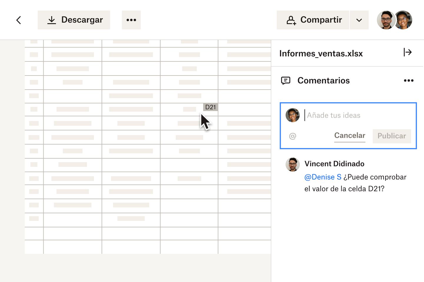 Interfaz de usuario relacionada con la previsualización de tipos de archivo de Dropbox