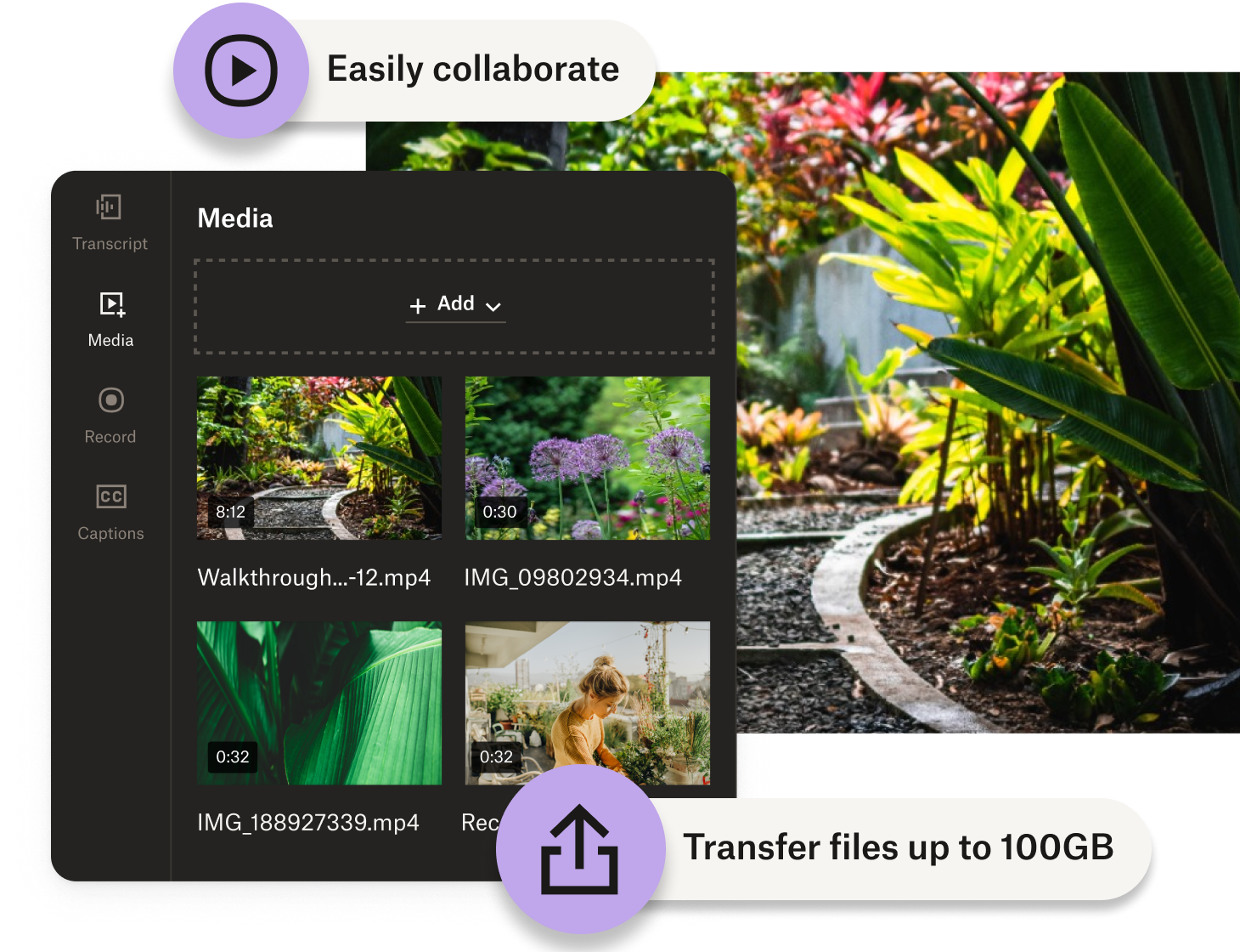 Interface da edição de vídeo do Dropbox