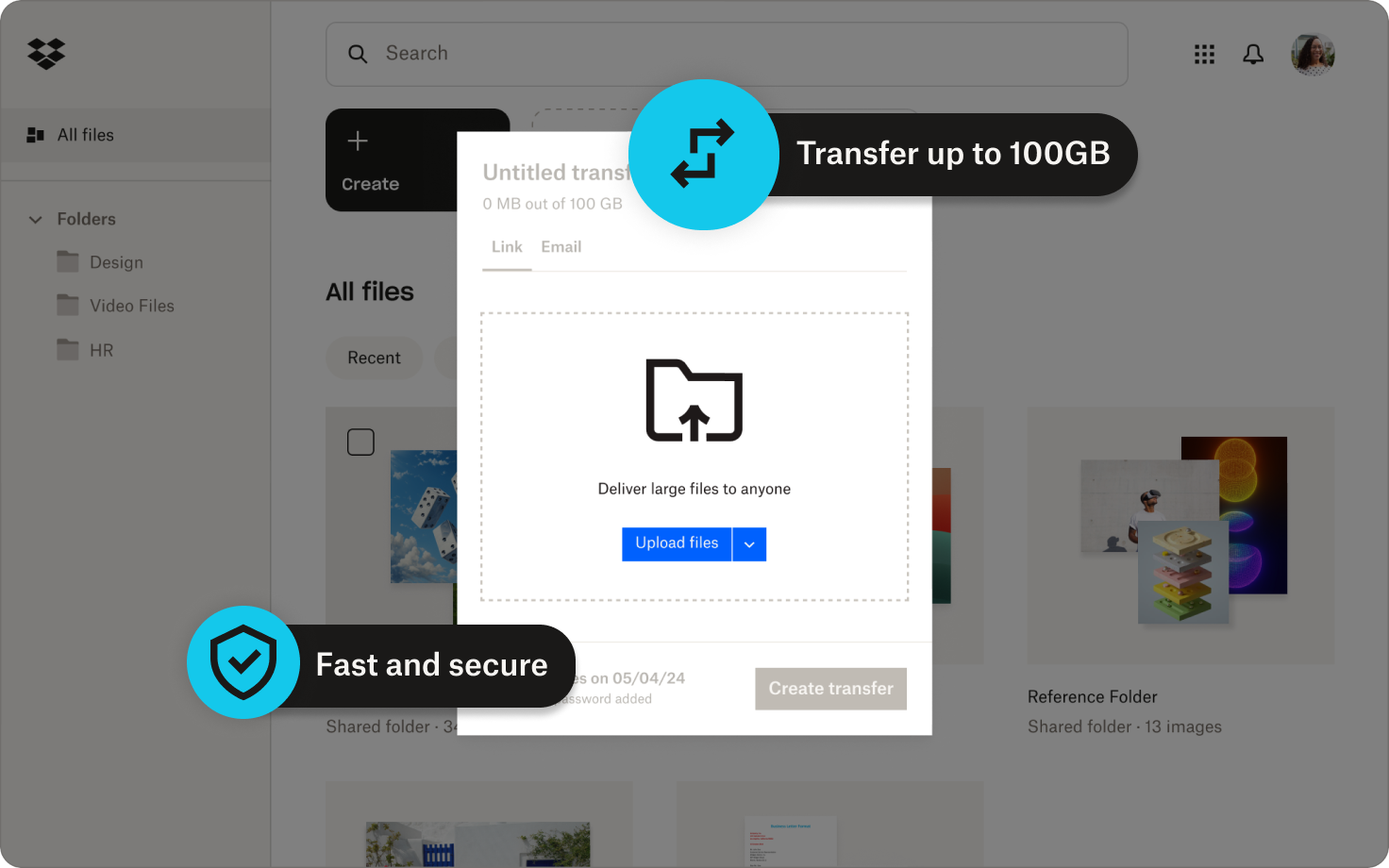 Upload files to create a transfer link