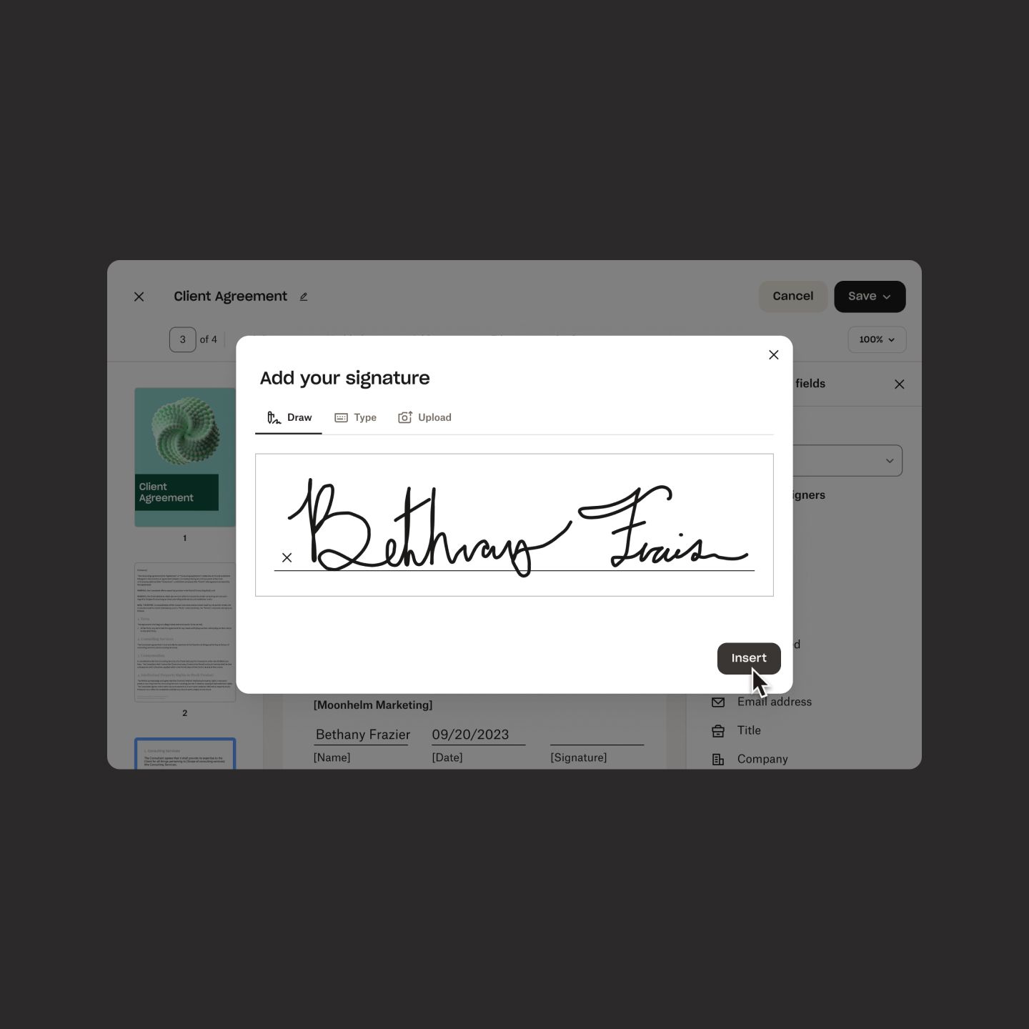 E-Signaturen-Bildschirm in Dropbox