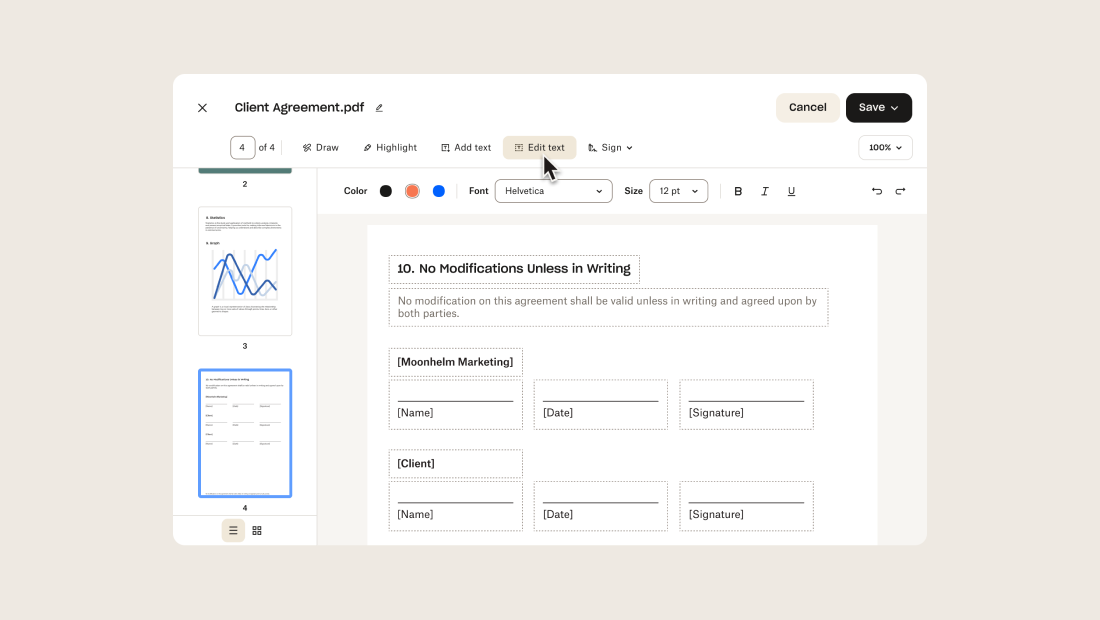 Preview edit PDF text UI