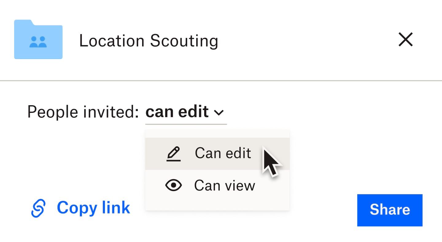 A user selecting ‘can edit’ from a file permissions drop-down list