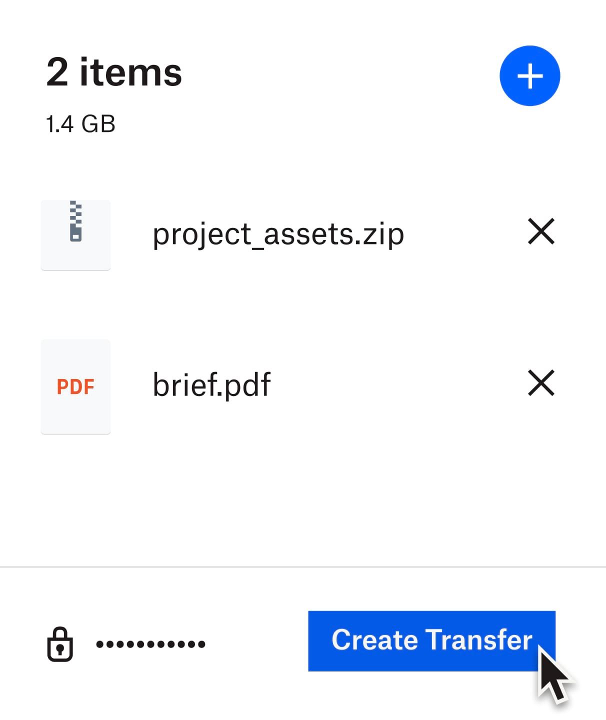 A user clicking on a blue button labeled “create transfer”