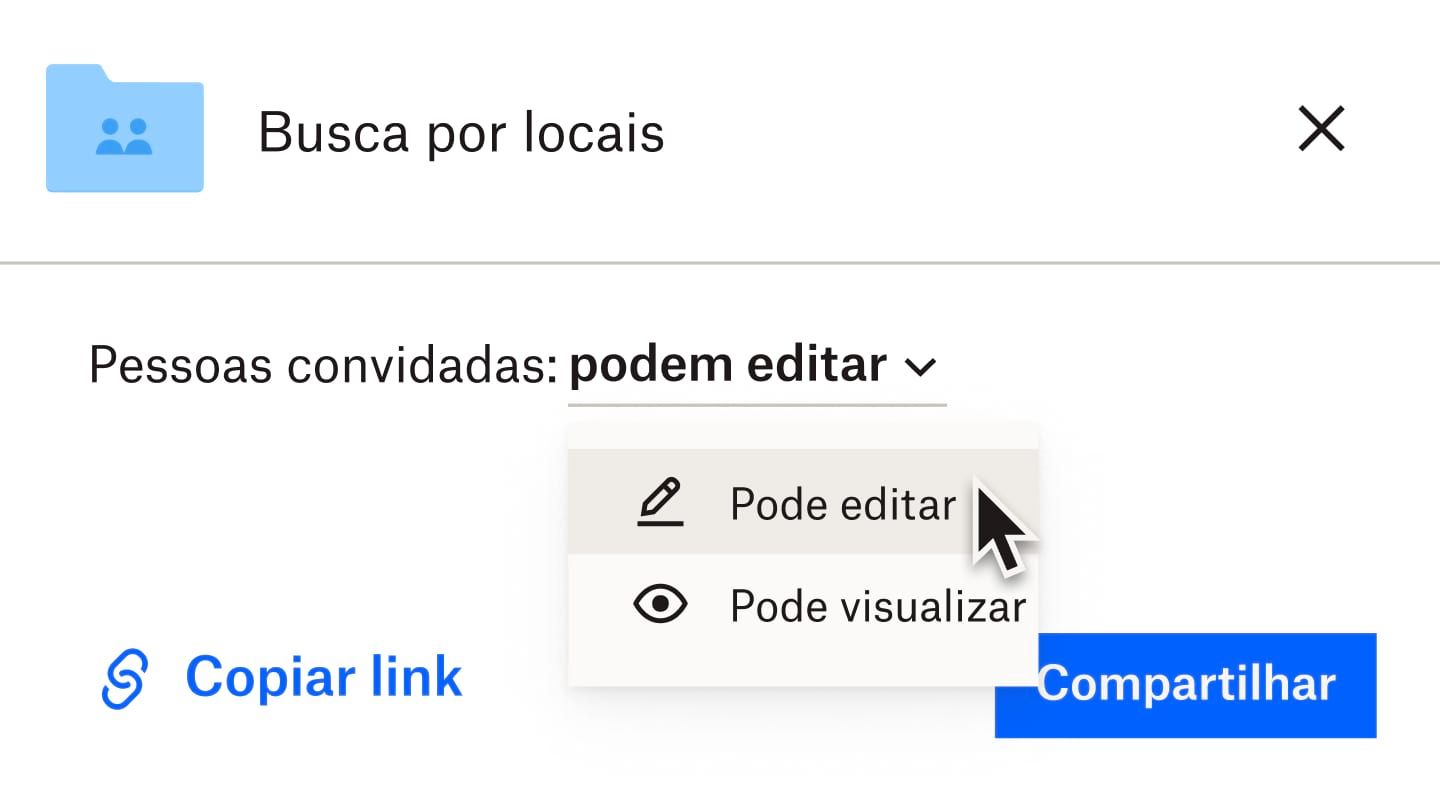 Tela de permissões e compartilhamento de arquivos do Dropbox