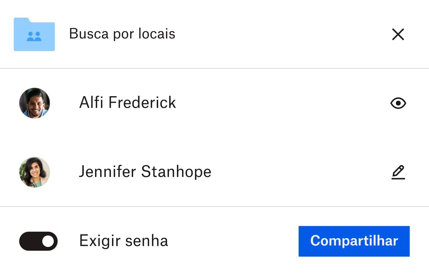 Tela de compartilhamento de arquivo do Dropbox