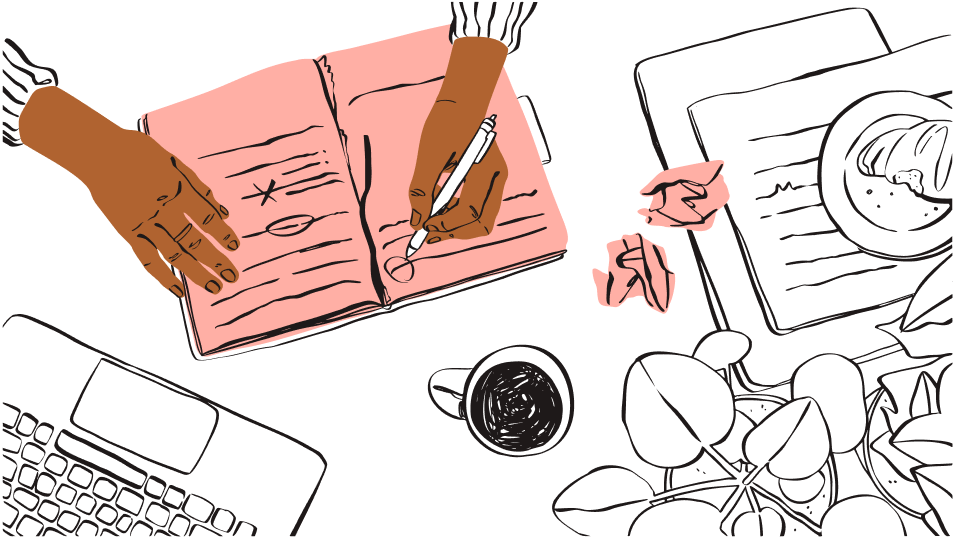 Someone drawing in a notebook.