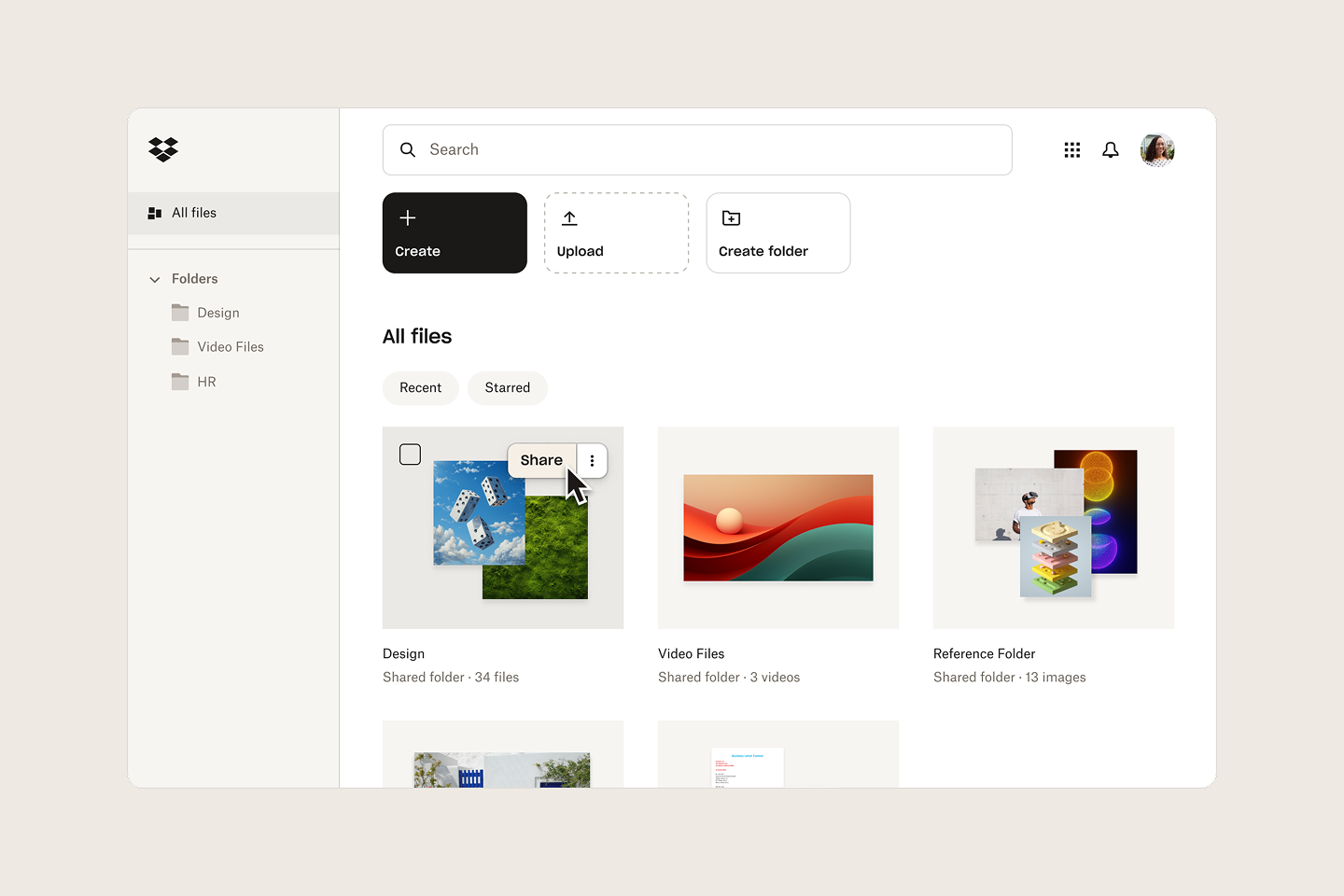 Storage organization share UI screen in Dropbox