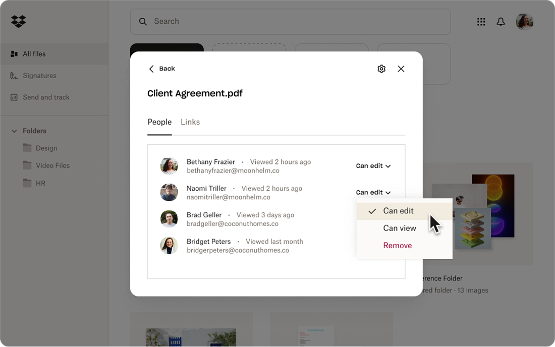 Image of Dropbox’s new look and commenting features.
