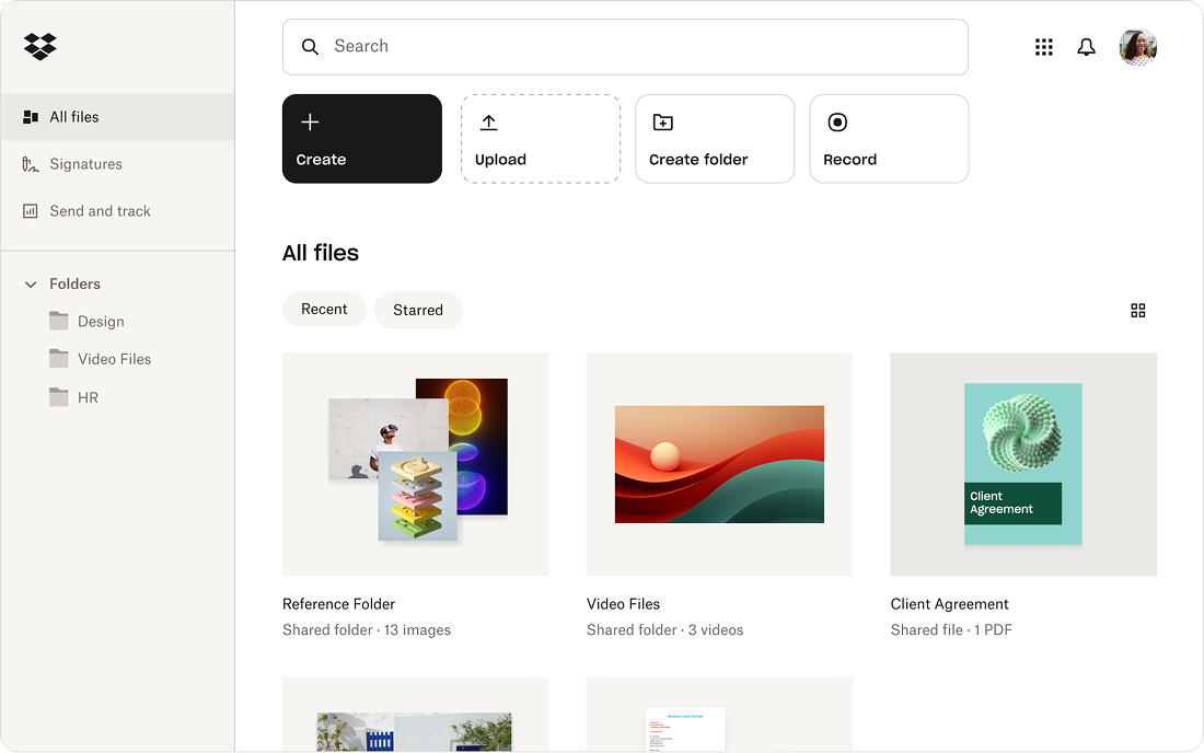 Image of a project’s viewing room in Dropbox, where you can see feedback, edits and status. 