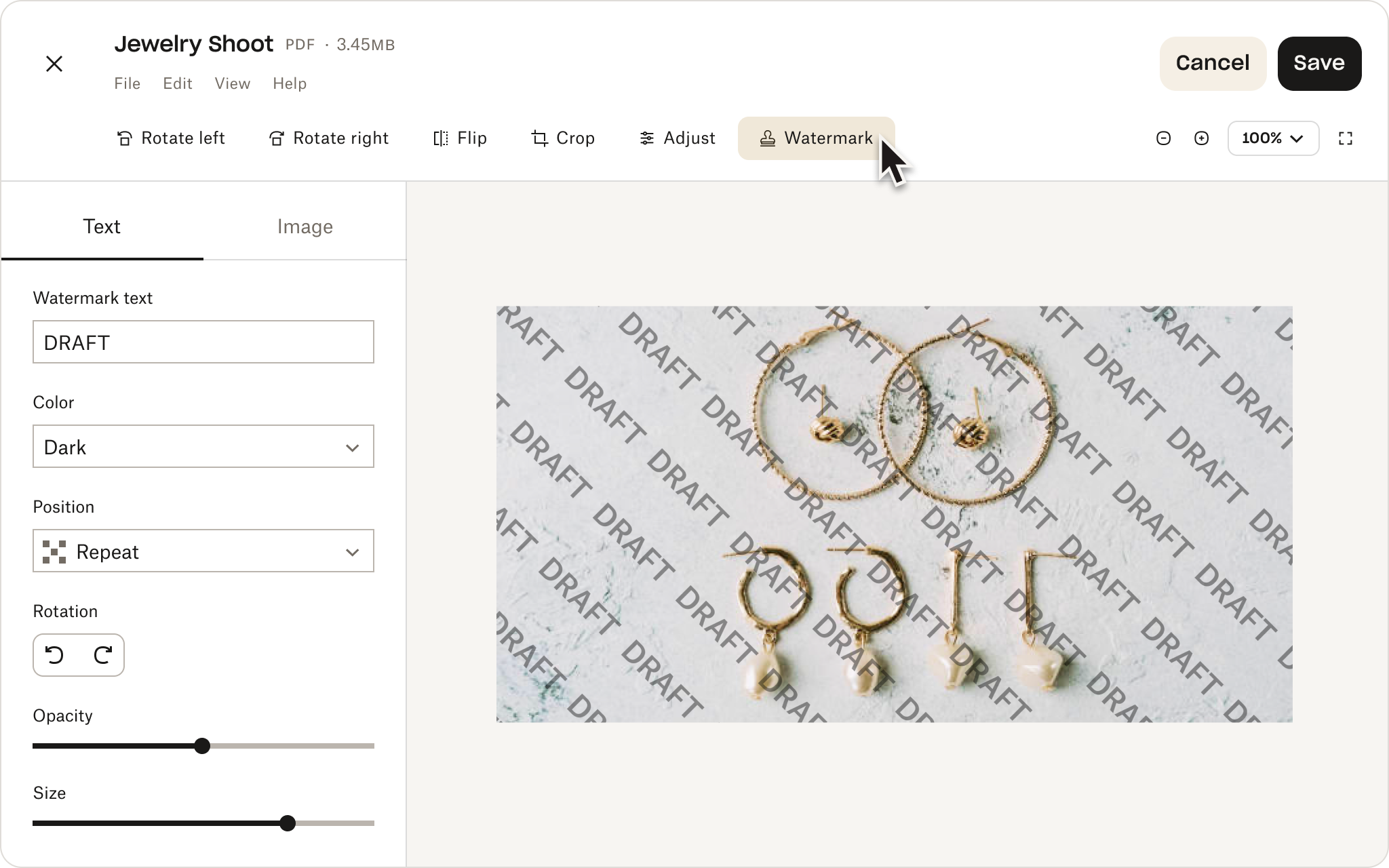 Preview storage watermark UI screen