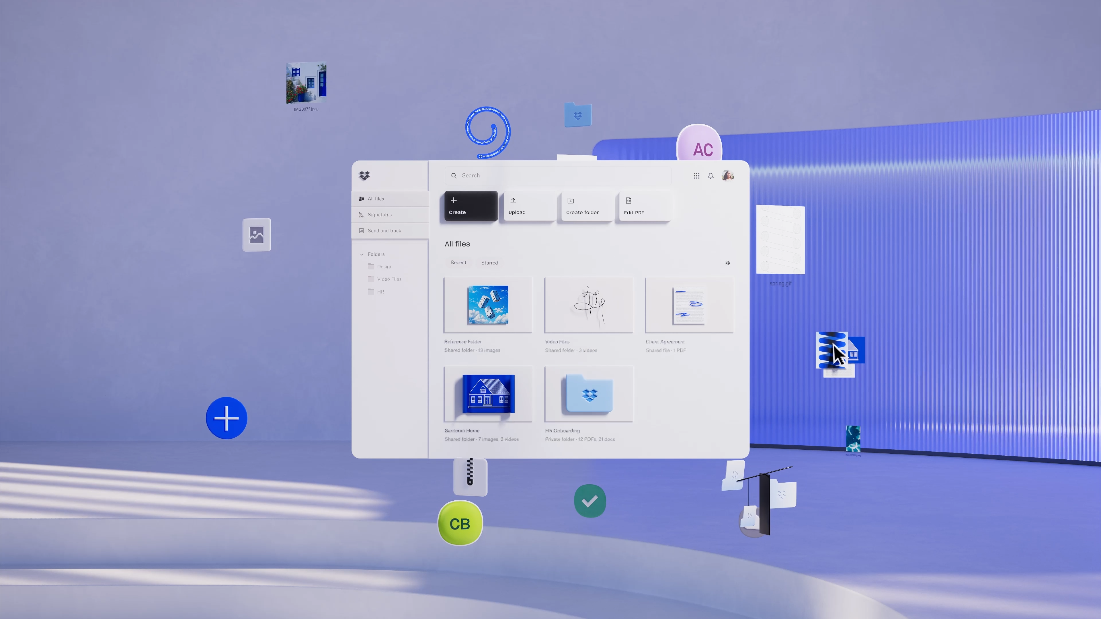 Dropbox highlights its new look and features, including fast content syncing, file protection with advanced security, and functionality that allows teams to do more than store