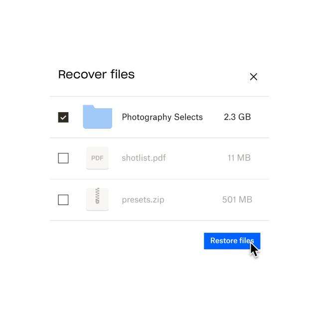 Recover files UI
