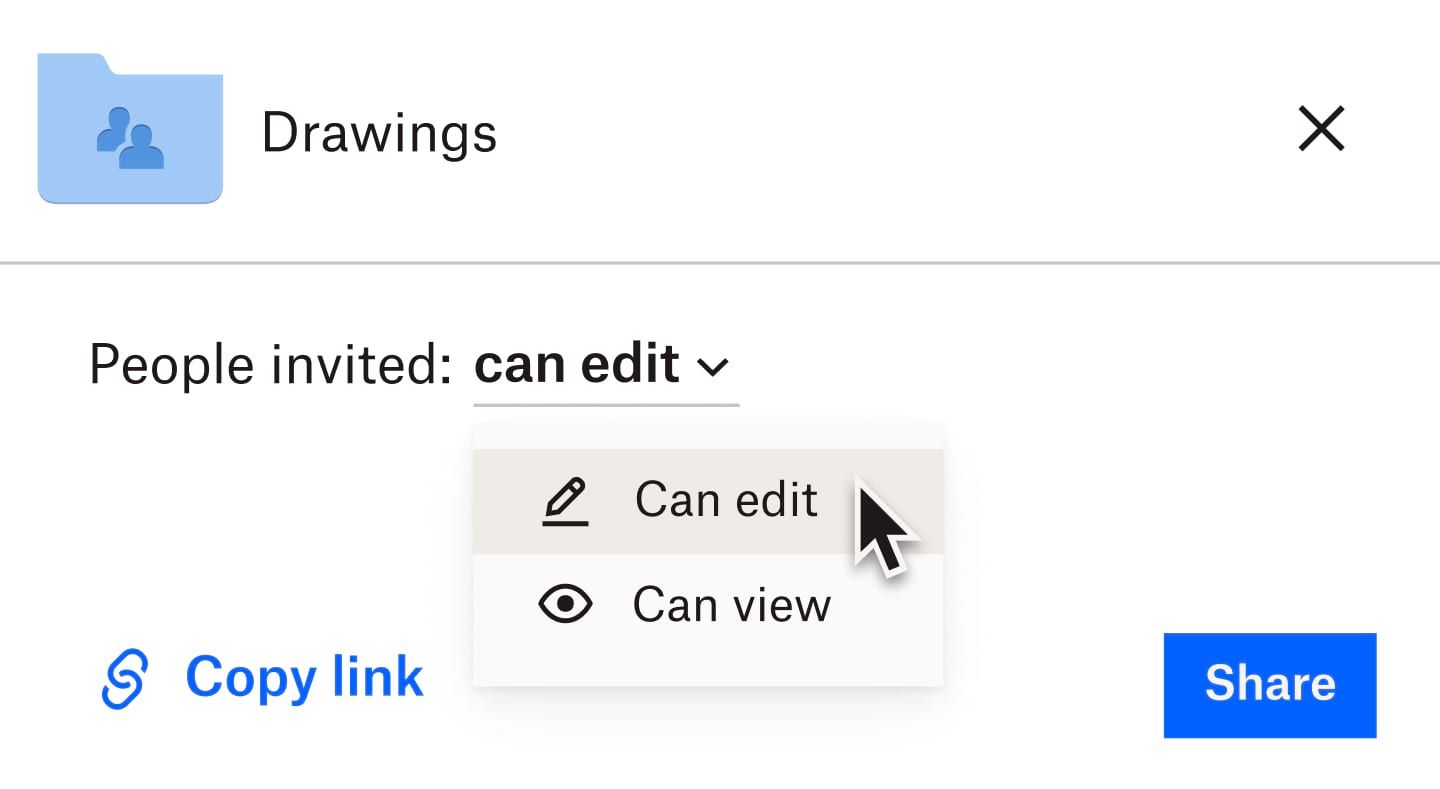 A user selecting “can edit” for a file they’re sharing with other users