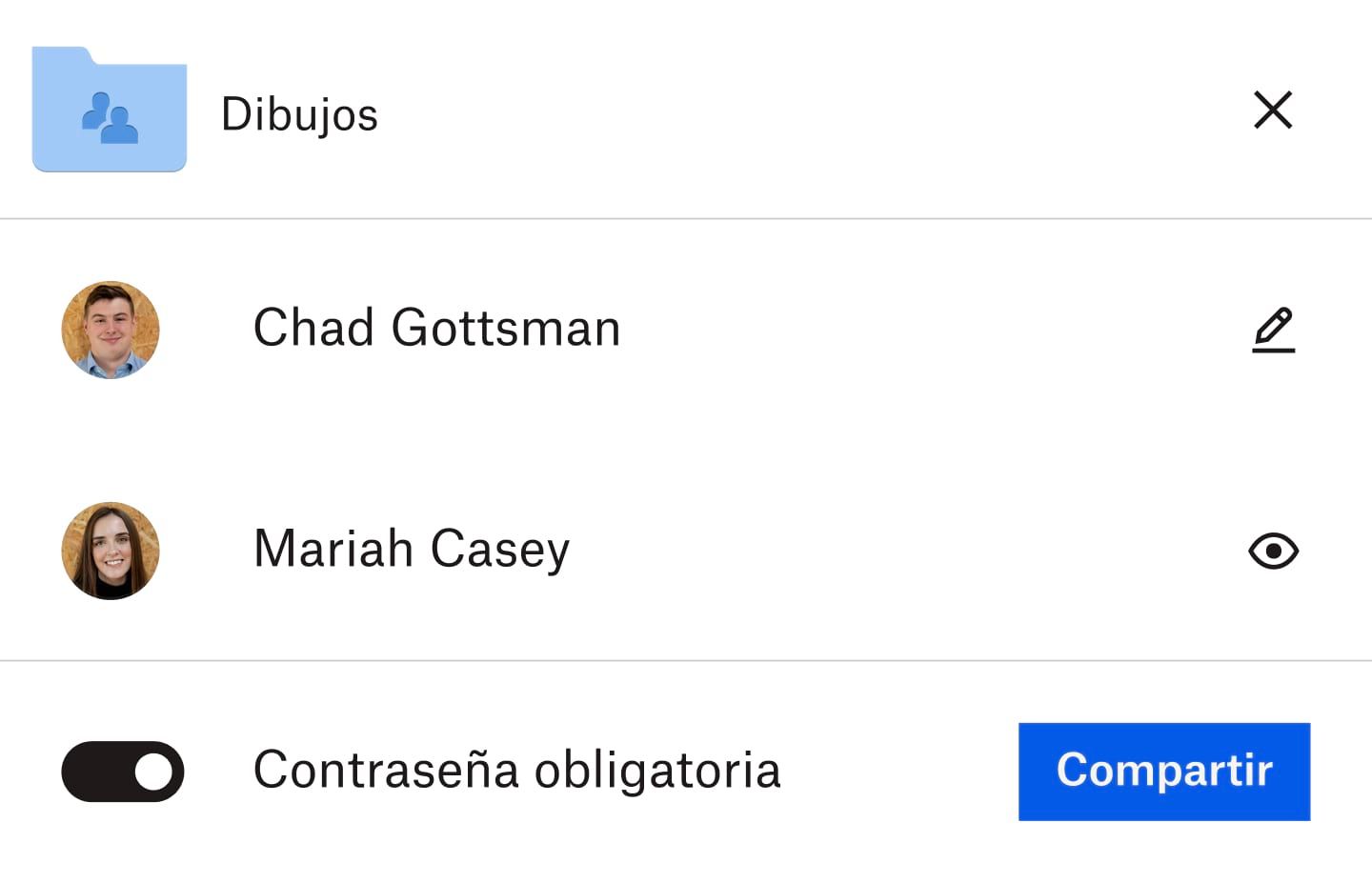 Carpeta en la que se activó la opción "Solicitar contraseña".