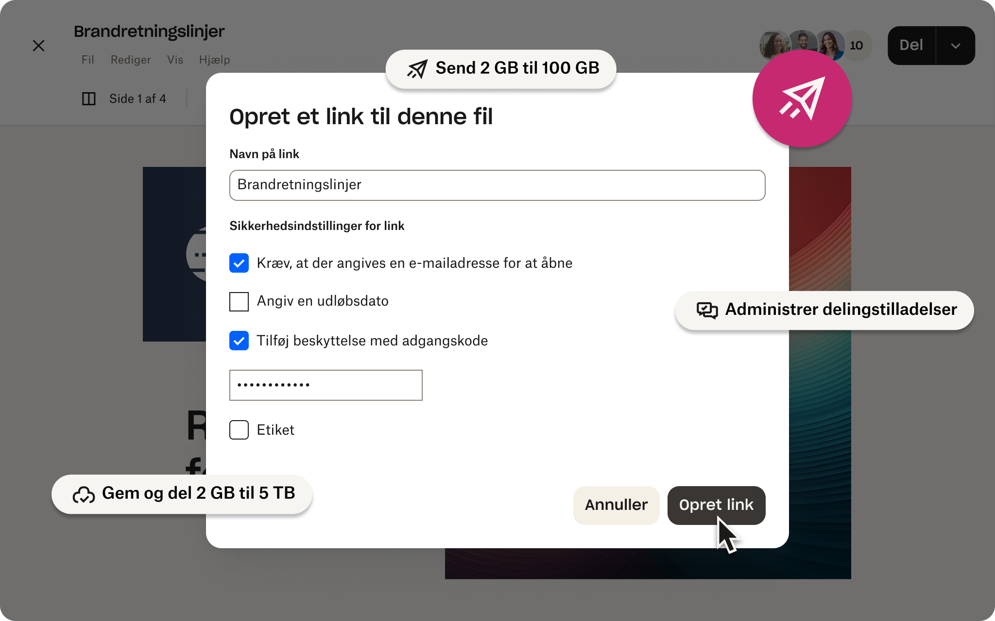 En brugergrænseflade til at sende filer på Dropbox med fordele overlejret