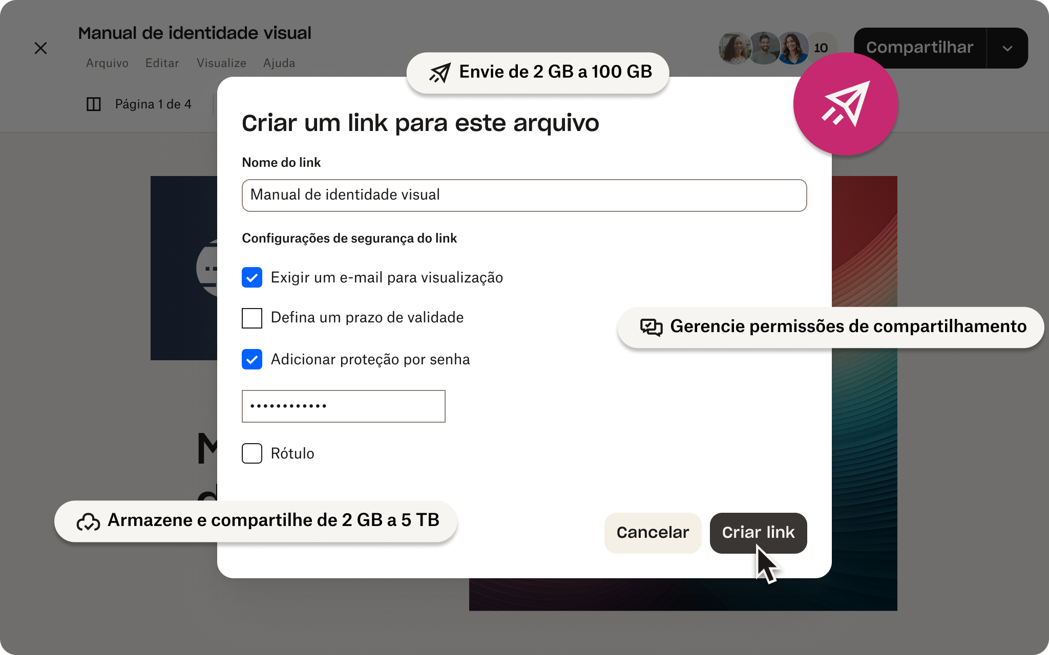 Uma interface para enviar arquivos no Dropbox com benefícios sobrepostos