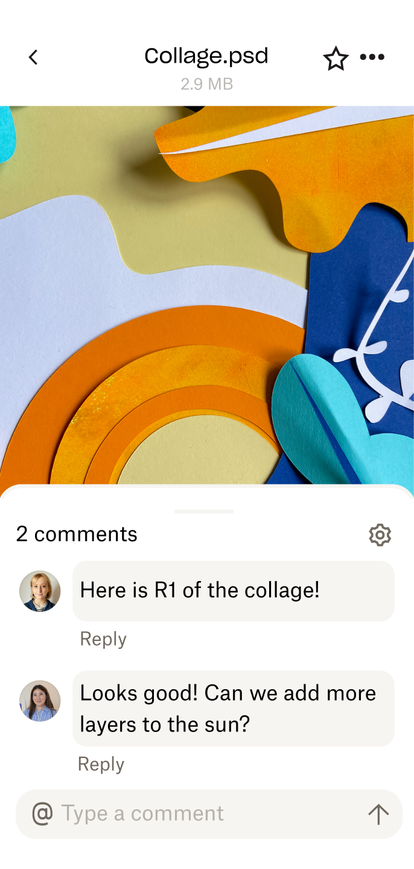 An abstract collage image file with comments from the creator and contributor listed below the image