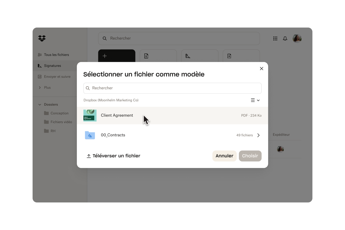Image illustrant le transfert d’un document et son utilisation en tant que modèle accessible rapidement