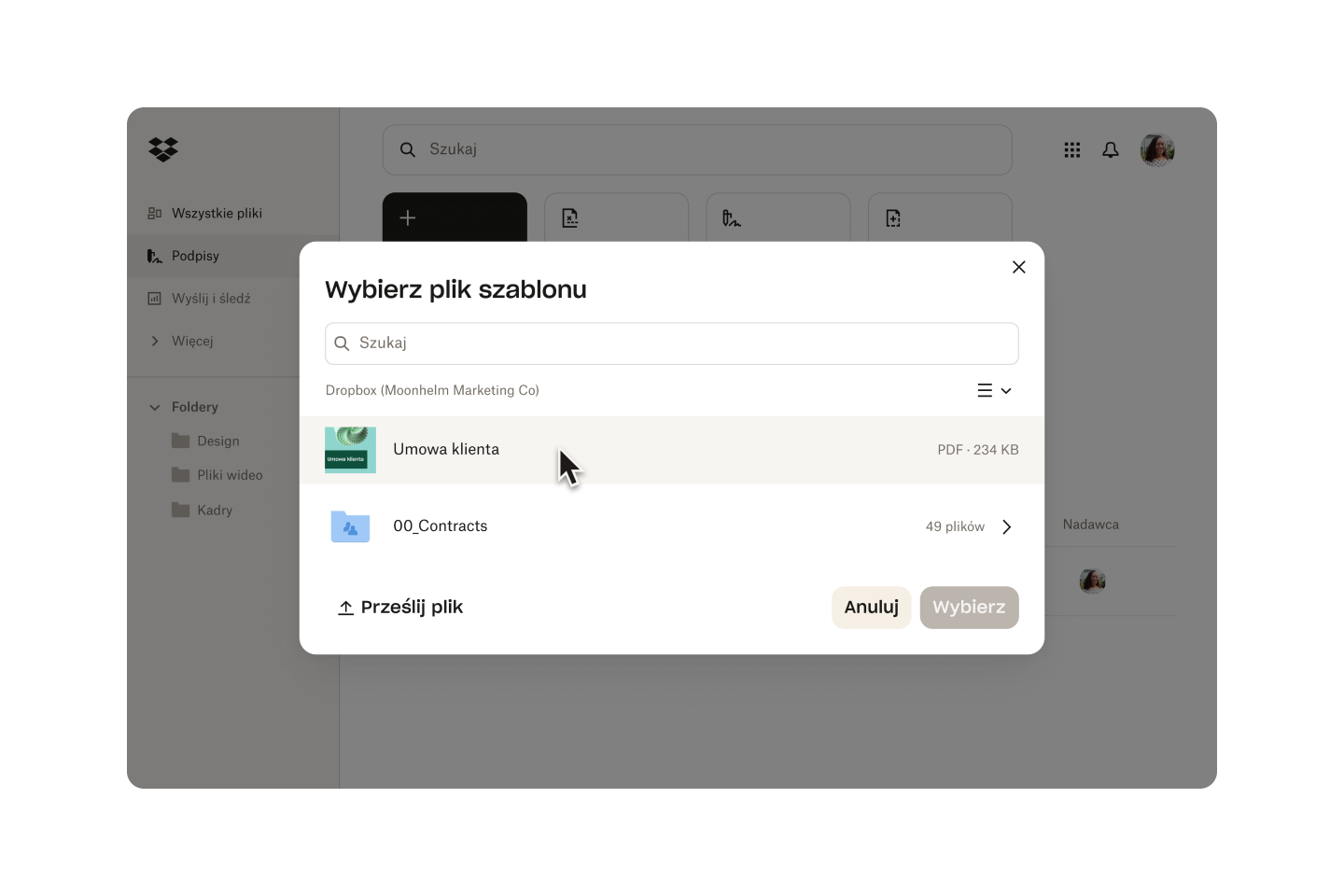 Obraz dokumentu, który jest przesyłany i wybierany jako szablon w celu zapewnienia szybkiego dostępu.