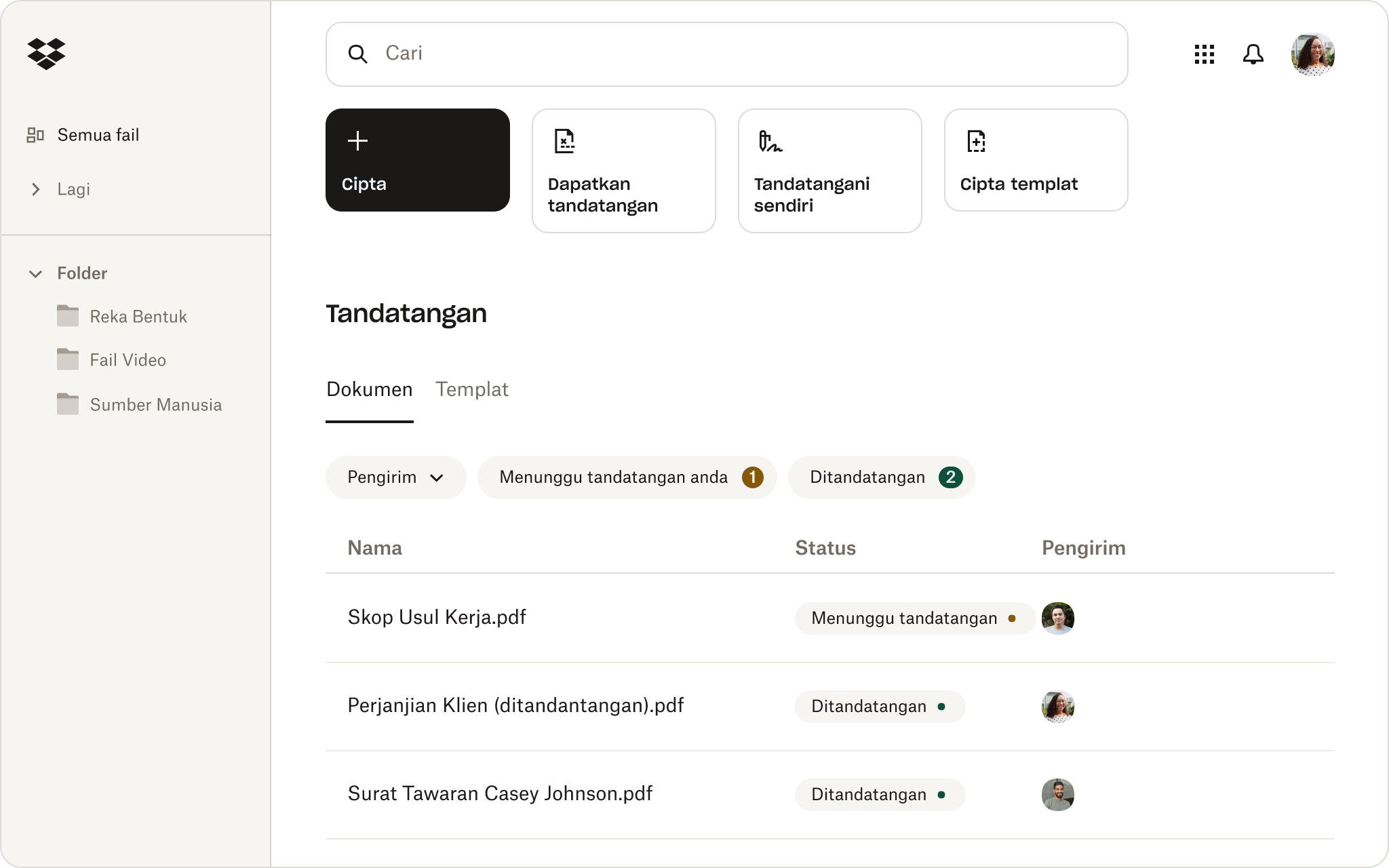Skrin tandatangan