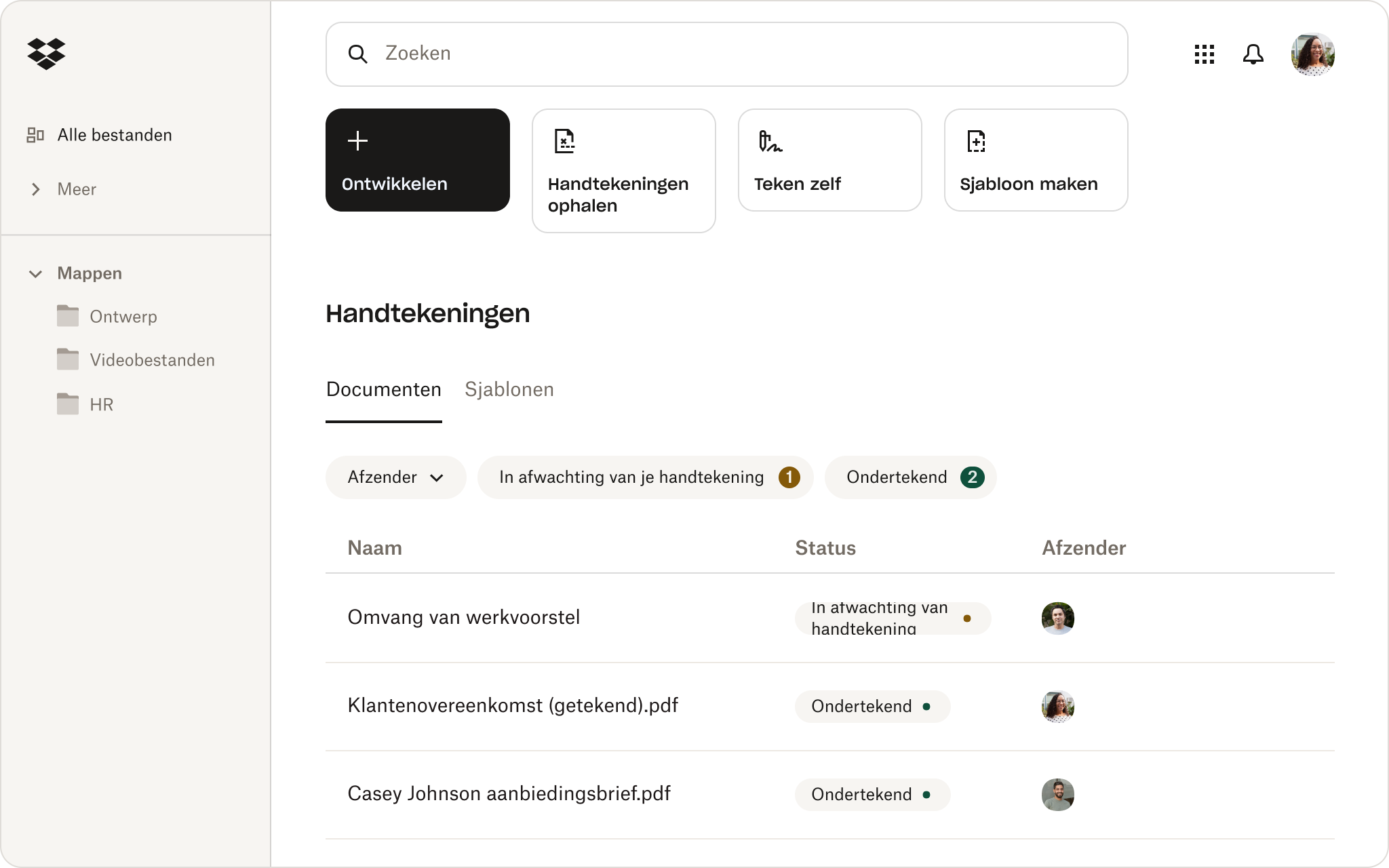 Handtekeningenscherm ondertekenen