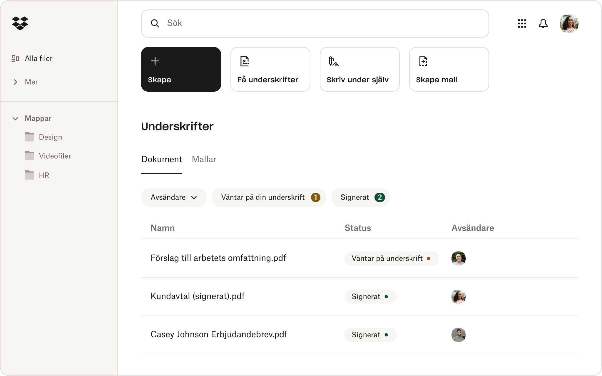 Skärmen för signaturunderskrifter