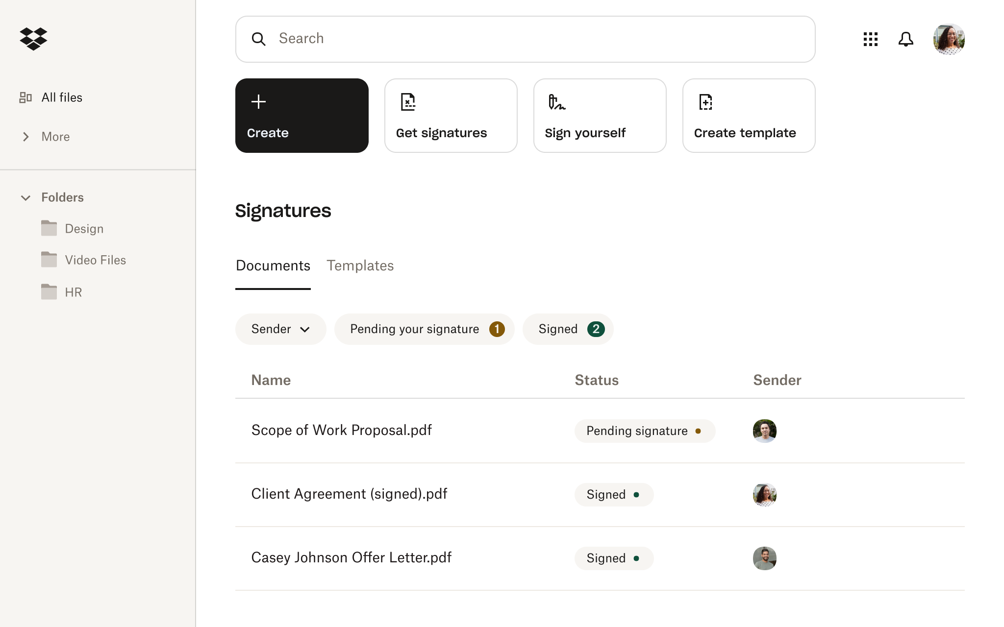 Sign signatures screen