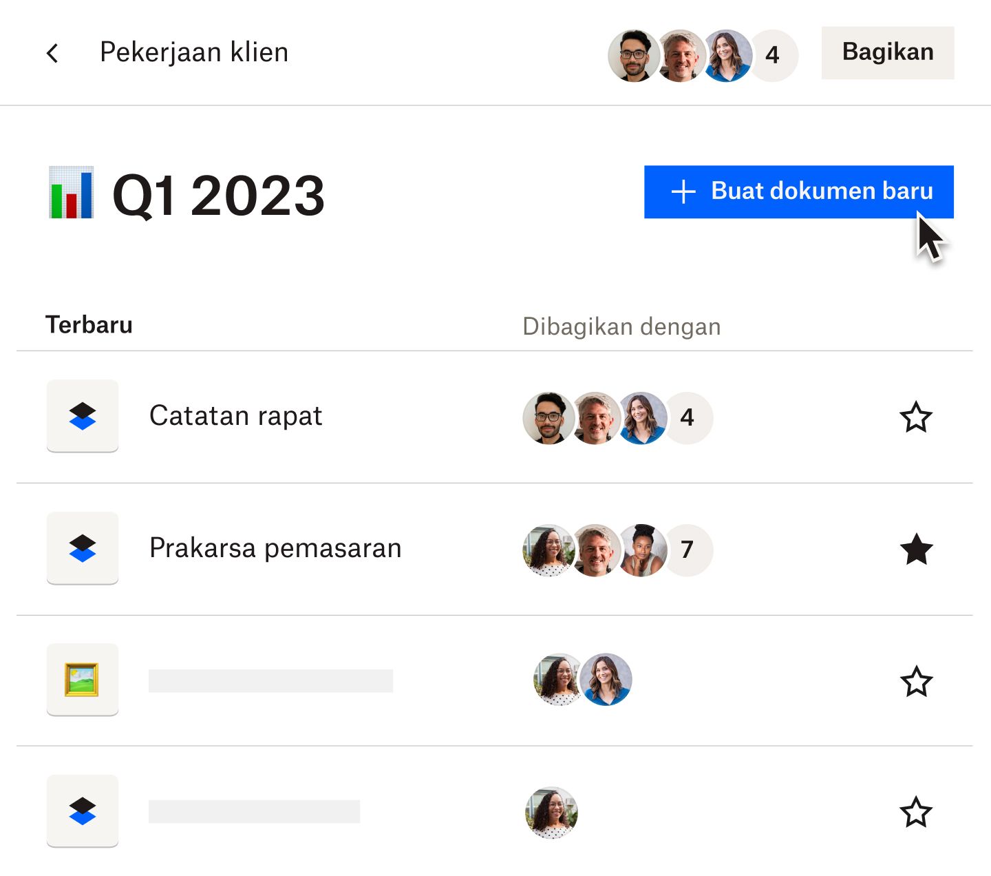 Pengguna membuat dokumen baru di Dropbox Paper