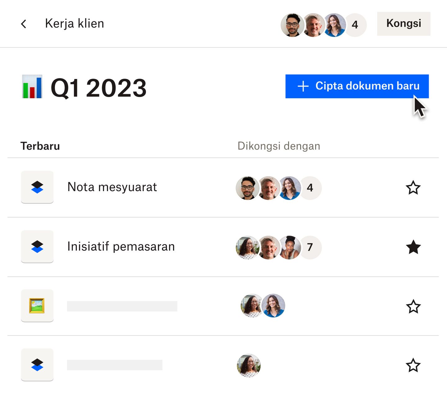 Seorang pengguna mencipta dokumen baru dalam Dropbox Paper