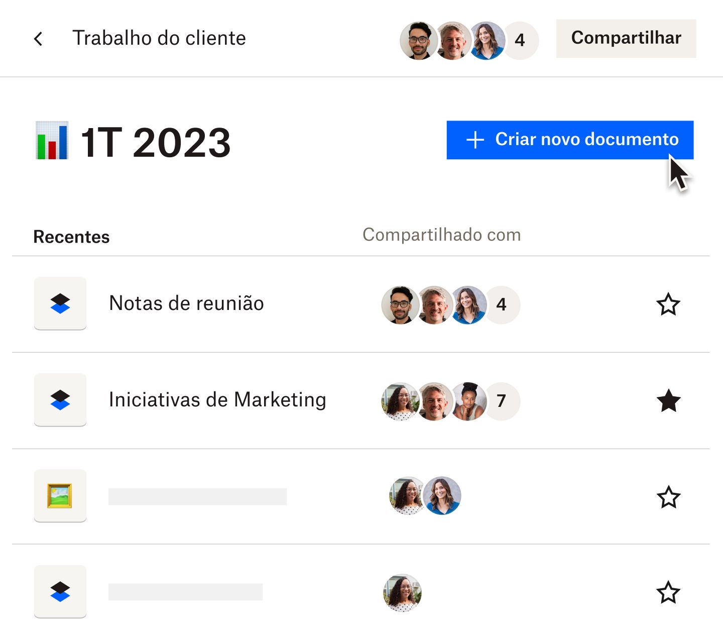 Um usuário cria um novo documento no Dropbox Paper